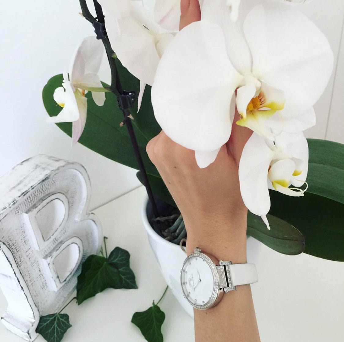 Chantal Satin Covered Genuine Leather White Women's Topaz Watch 673ACHL