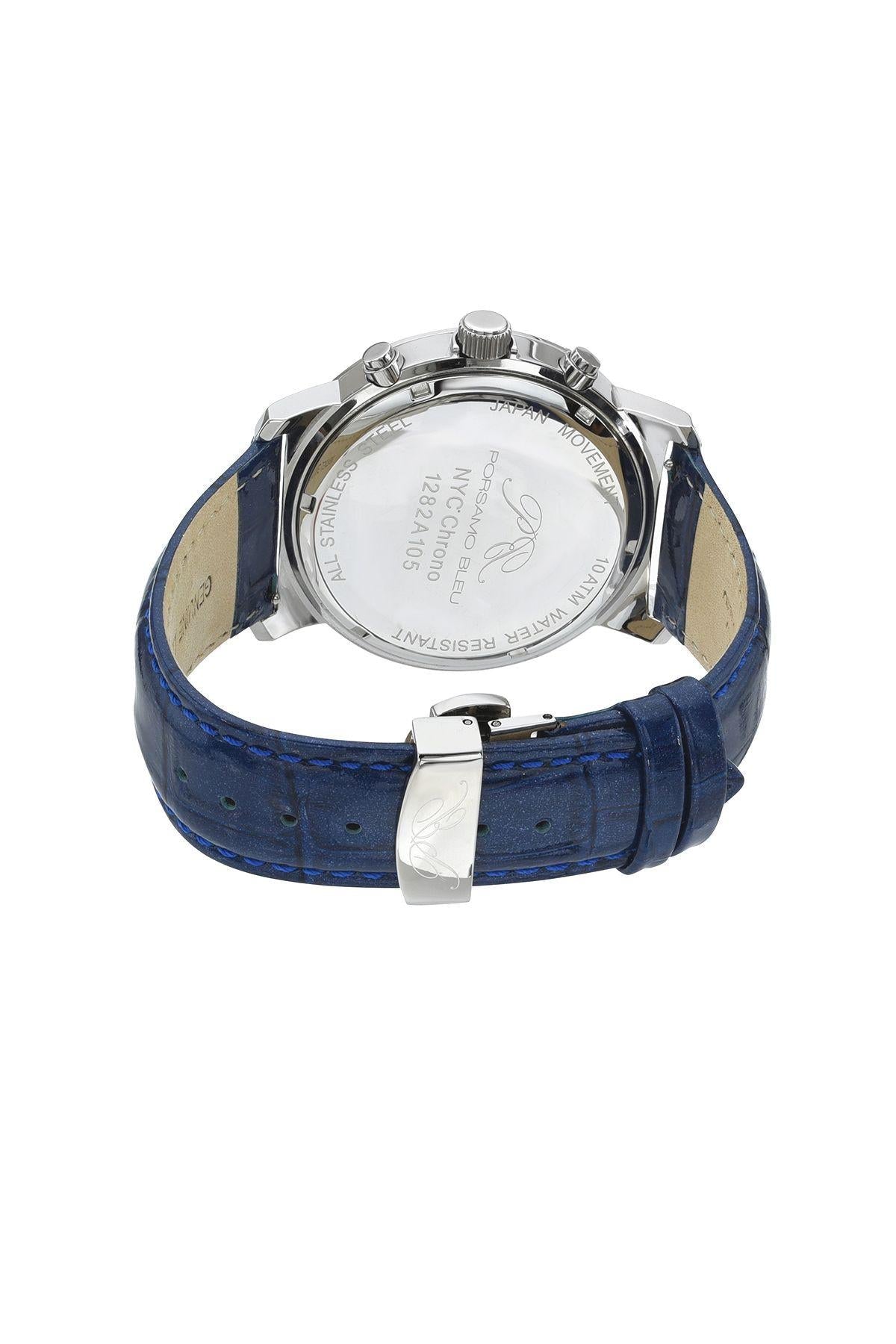 NYC Chrono Genuine Leather Silver Tone & Blue Men's Watch 1282ANYL