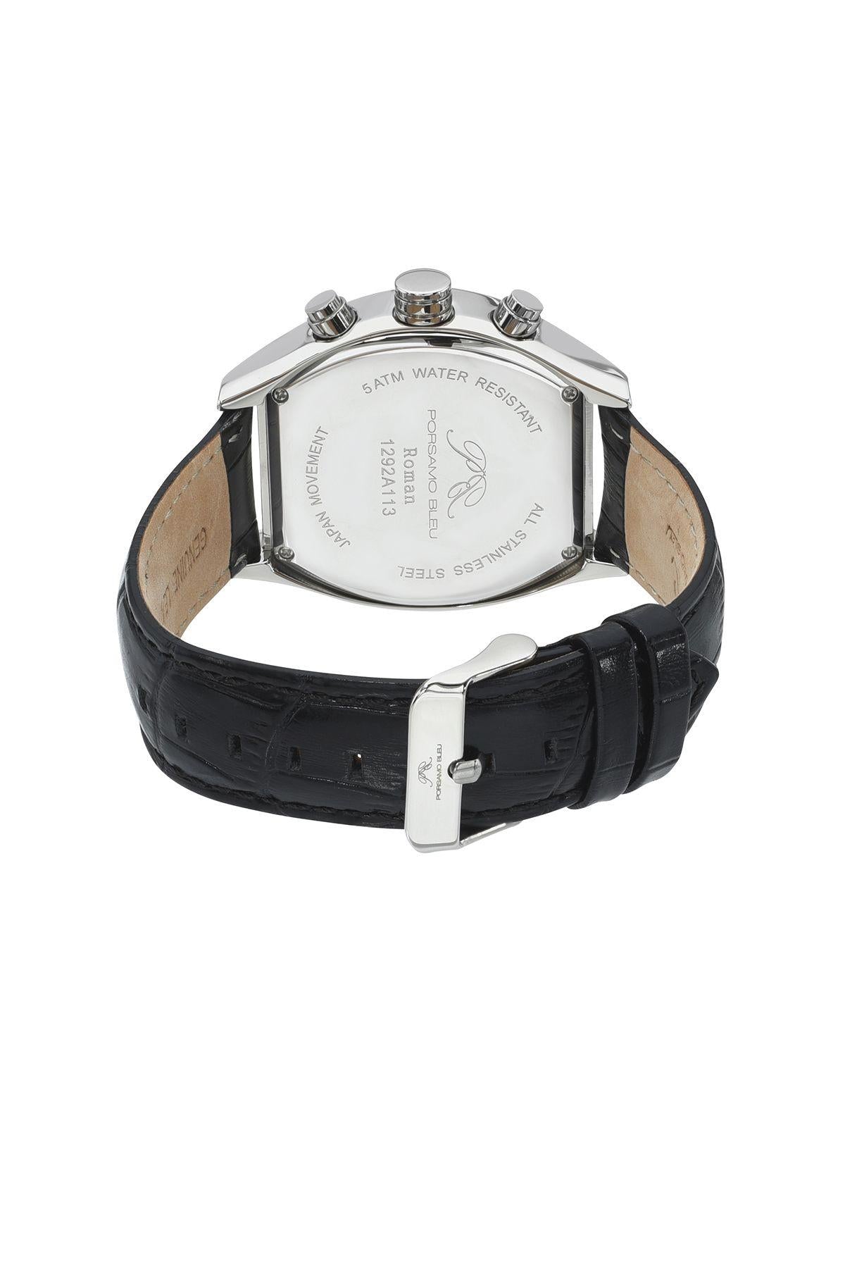 Roman Genuine Leather Silver Tone & Black Men's Watch 1292AROL