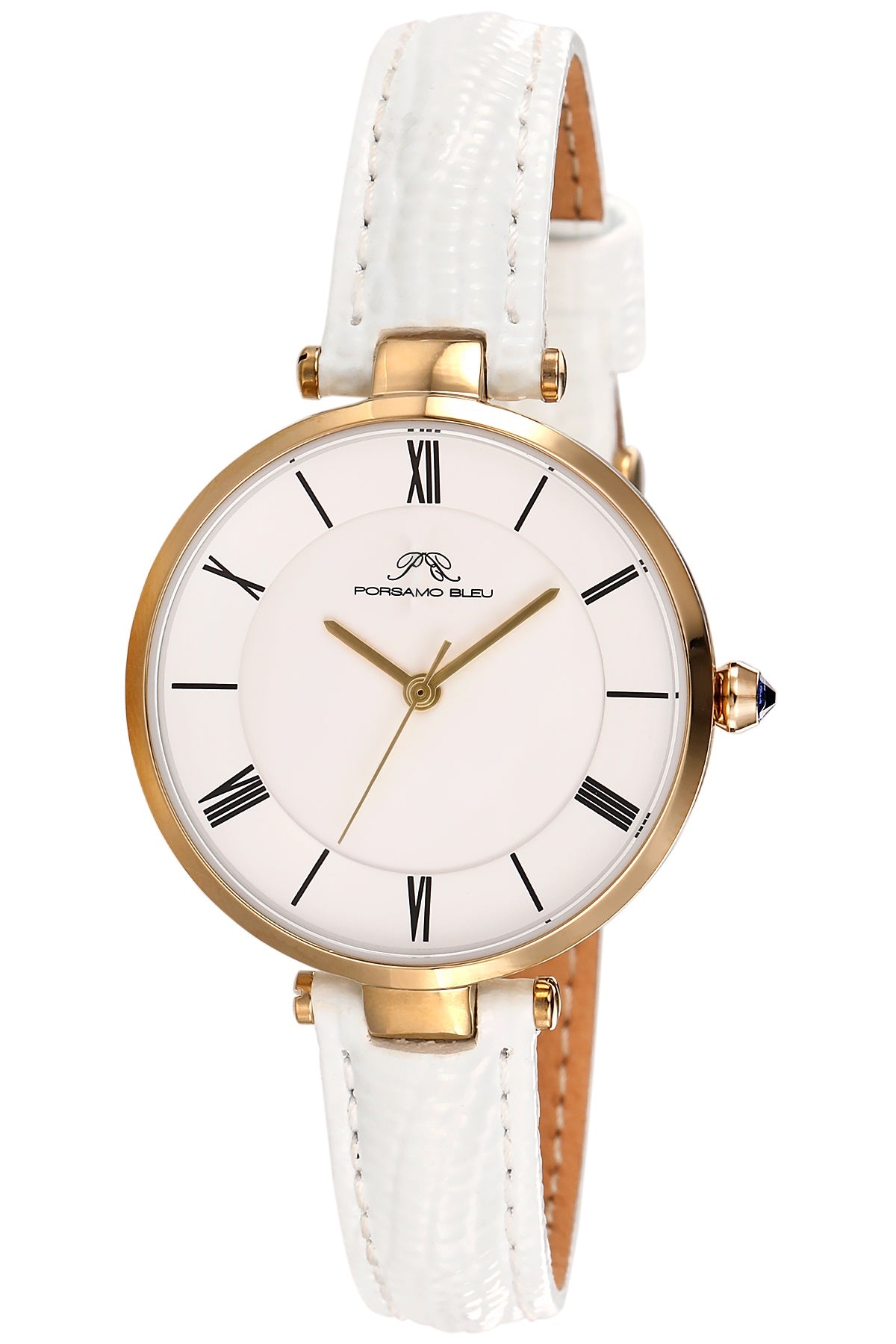Porsamo Bleu Bellevue Luxury Women's Genuine Leather Band Watch, Gold Tone and White, 1481CBEL