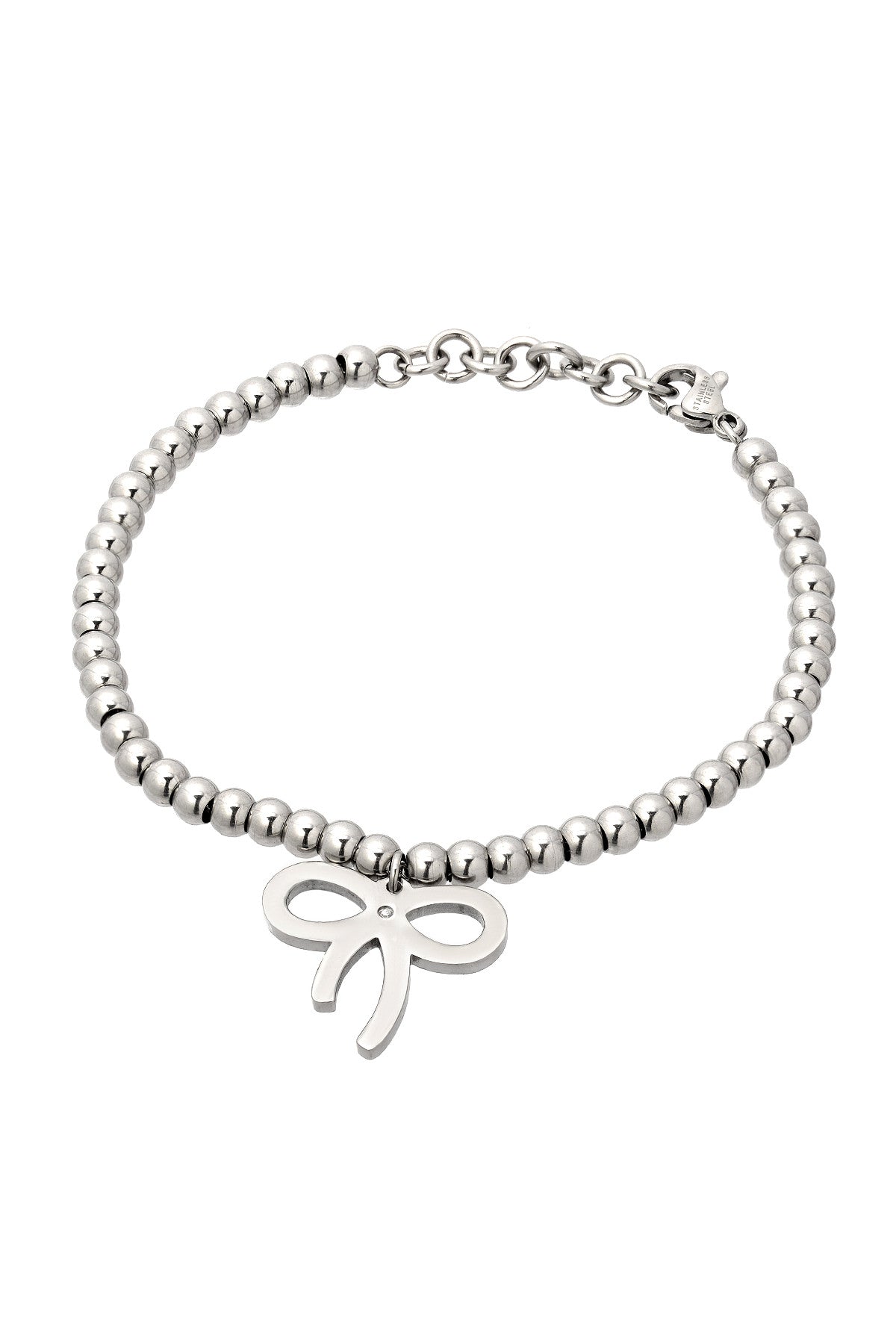 Bead Bracelet With Diamond Set Bow Charm 2003BS