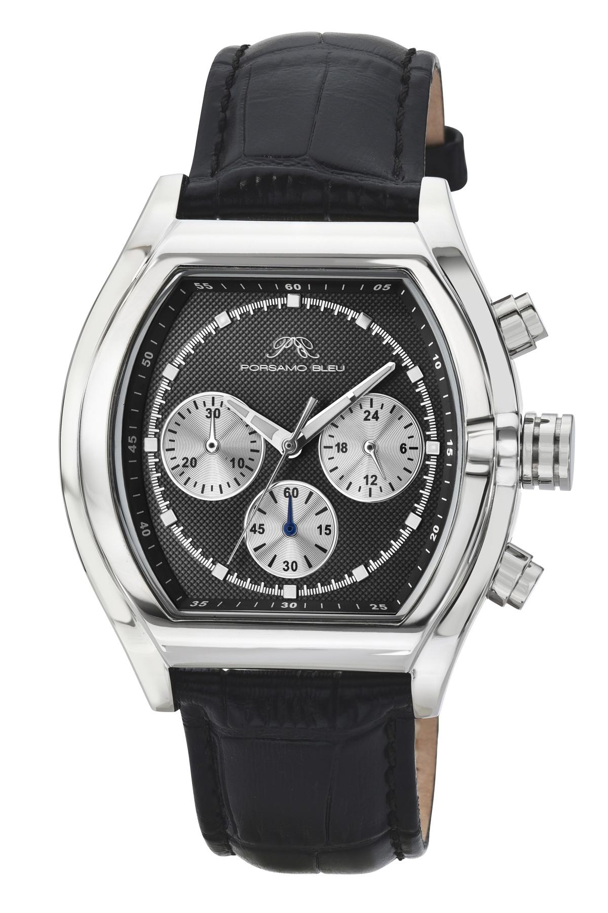 Roman Genuine Leather Silver Tone & Black Men's Watch 1292BROL