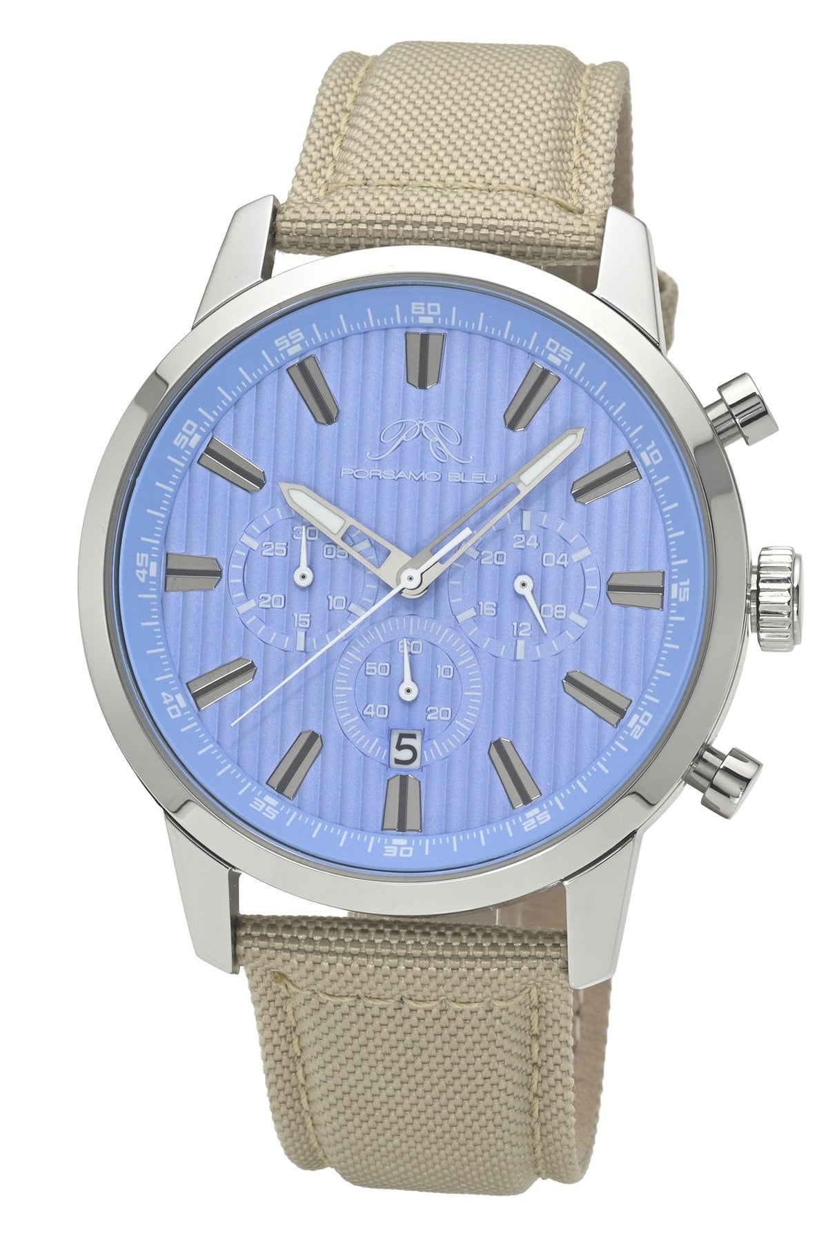 Porsamo Bleu Ryder Luxury Chronograph Men's Canvas Watch, With Turquoise Dial, Silver Tone, Beige 1521FRYF