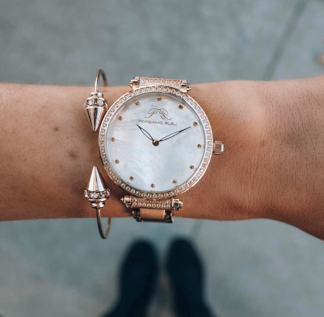 Chantal Stainless Steel Rose & White Women's Topaz Gemstone Watch 671CCHS