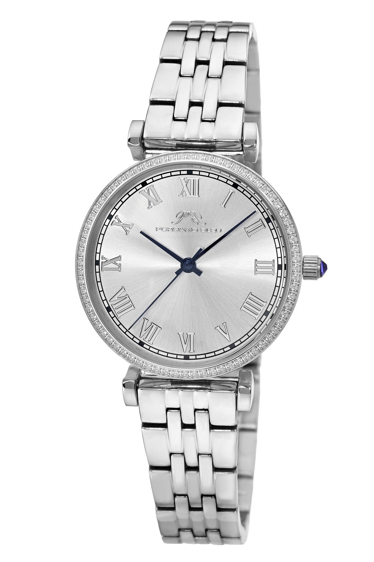 Porsamo Bleu Emma Luxury Womens' Stainless Steel Topaz Watch, Silver Tone, 1411AEMS