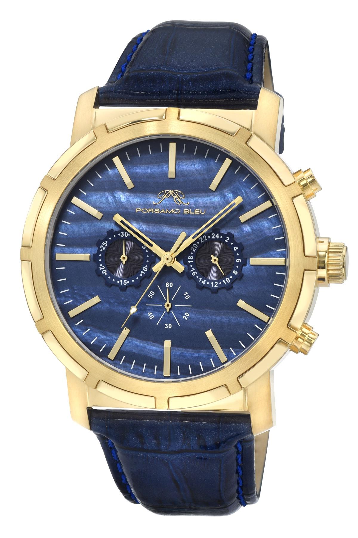 NYC Chrono Genuine Leather Gold Tone & Blue Men's Watch 1282BNYL