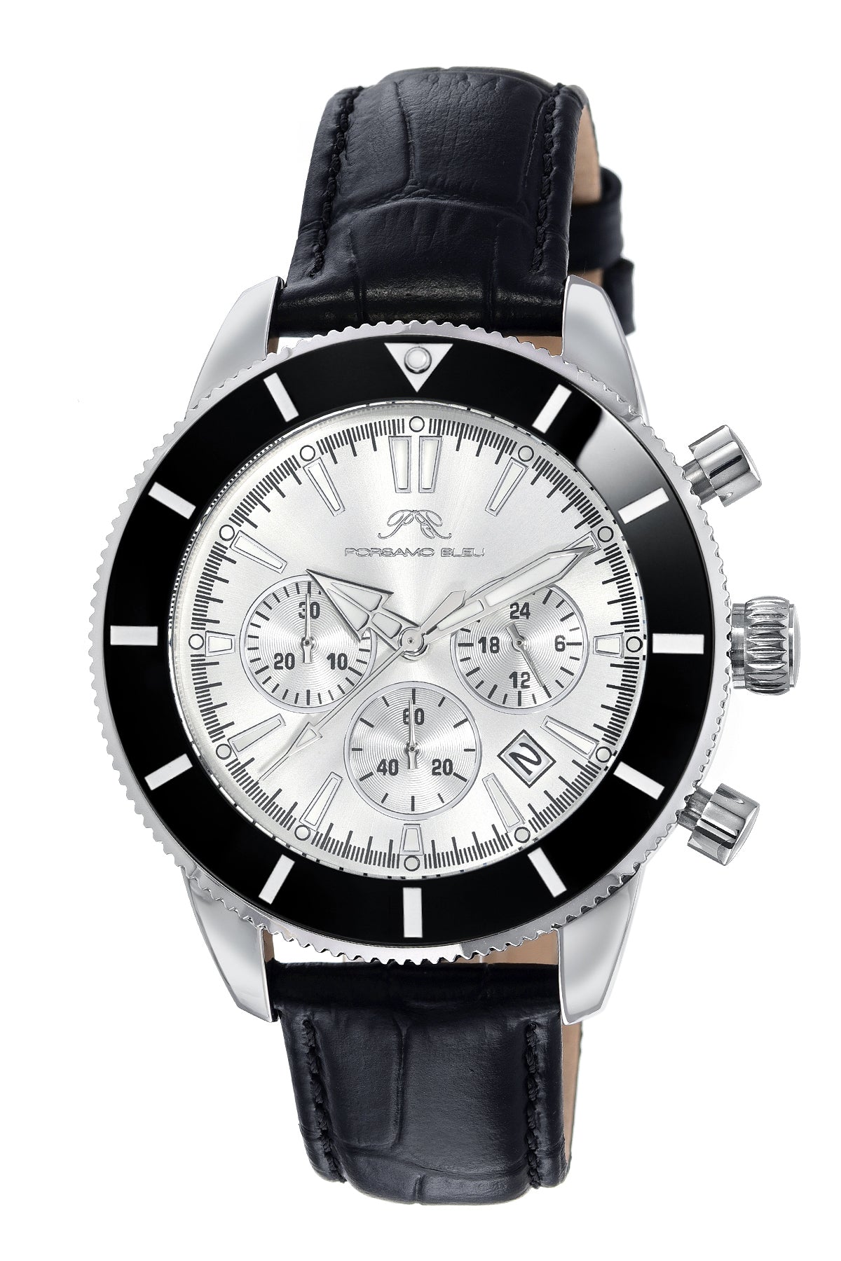Brandon Genuine Leather Silver & Black Men's Chronograph Watch 1012BBRL