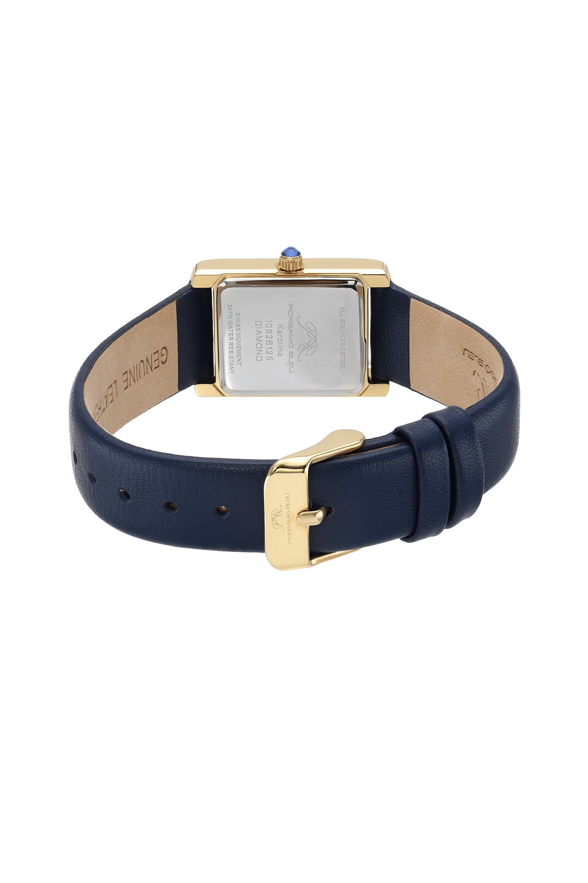 Porsamo Bleu Karolina luxury diamond rectangular women's genuine leather band watch, gold, blue 1082BKAL