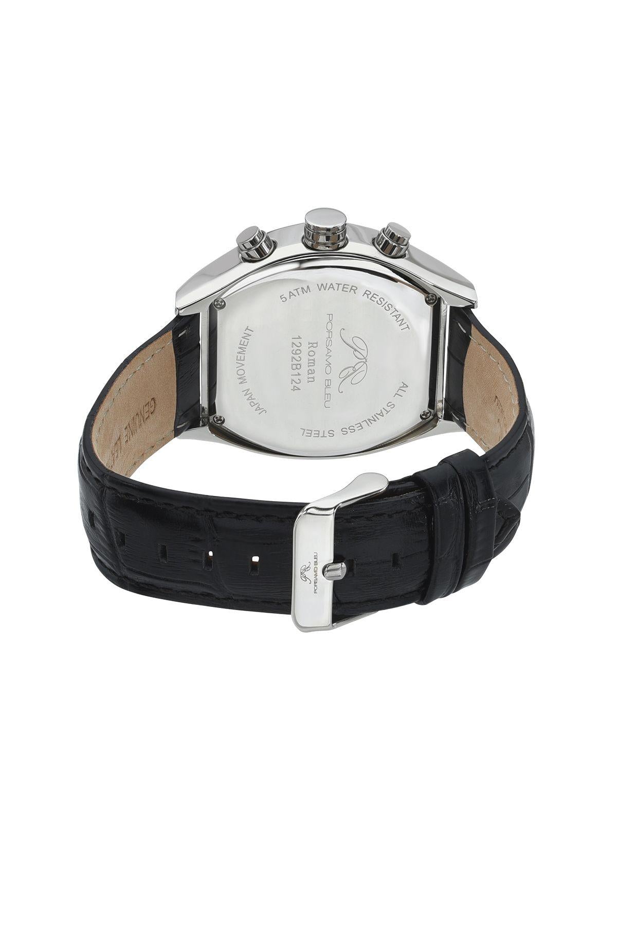 Roman Genuine Leather Silver Tone & Black Men's Watch 1292BROL