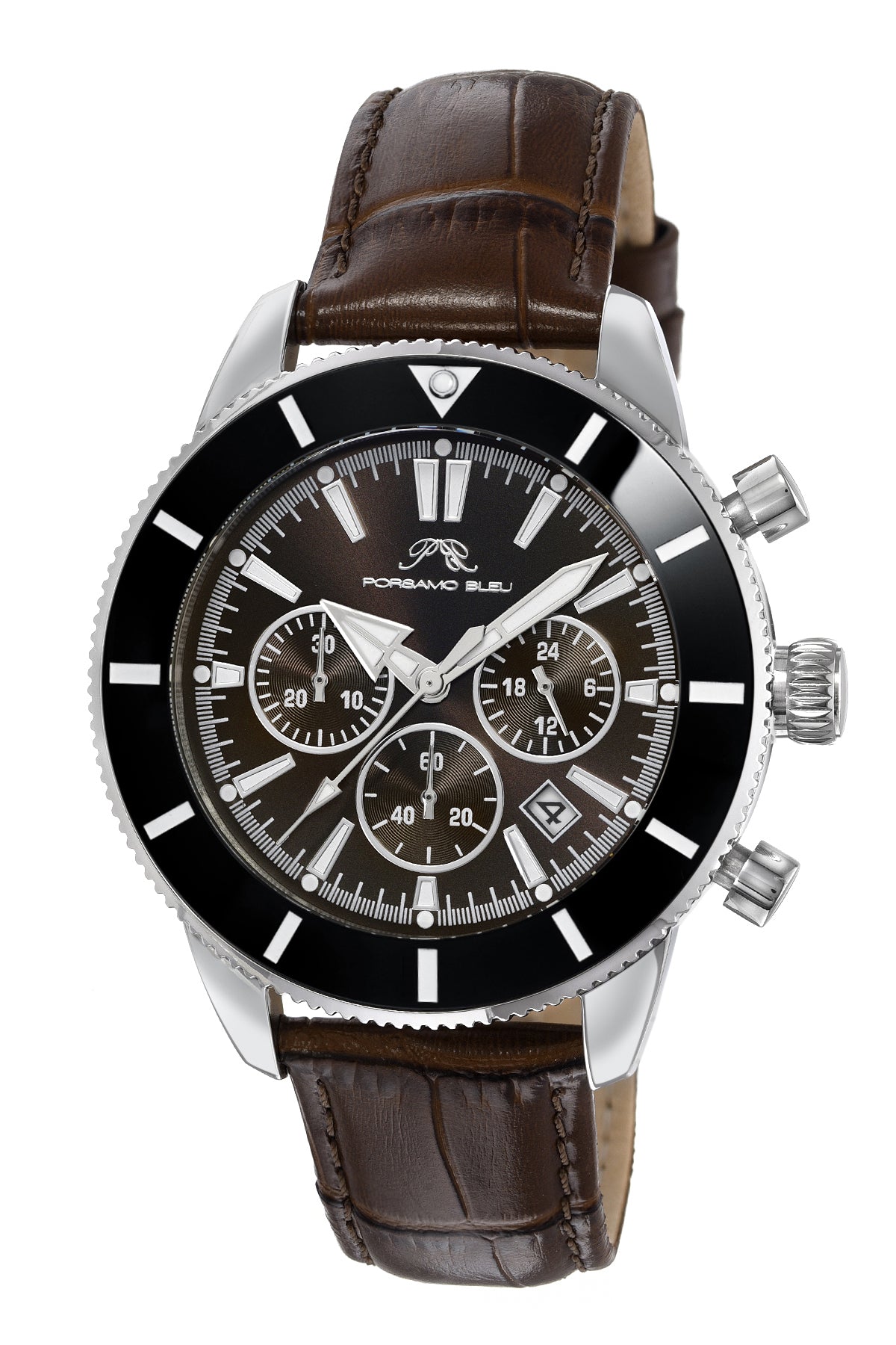 Brandon Genuine Leather Silver, Black & Cognac Men's Chronograph Watch 1012CBRL