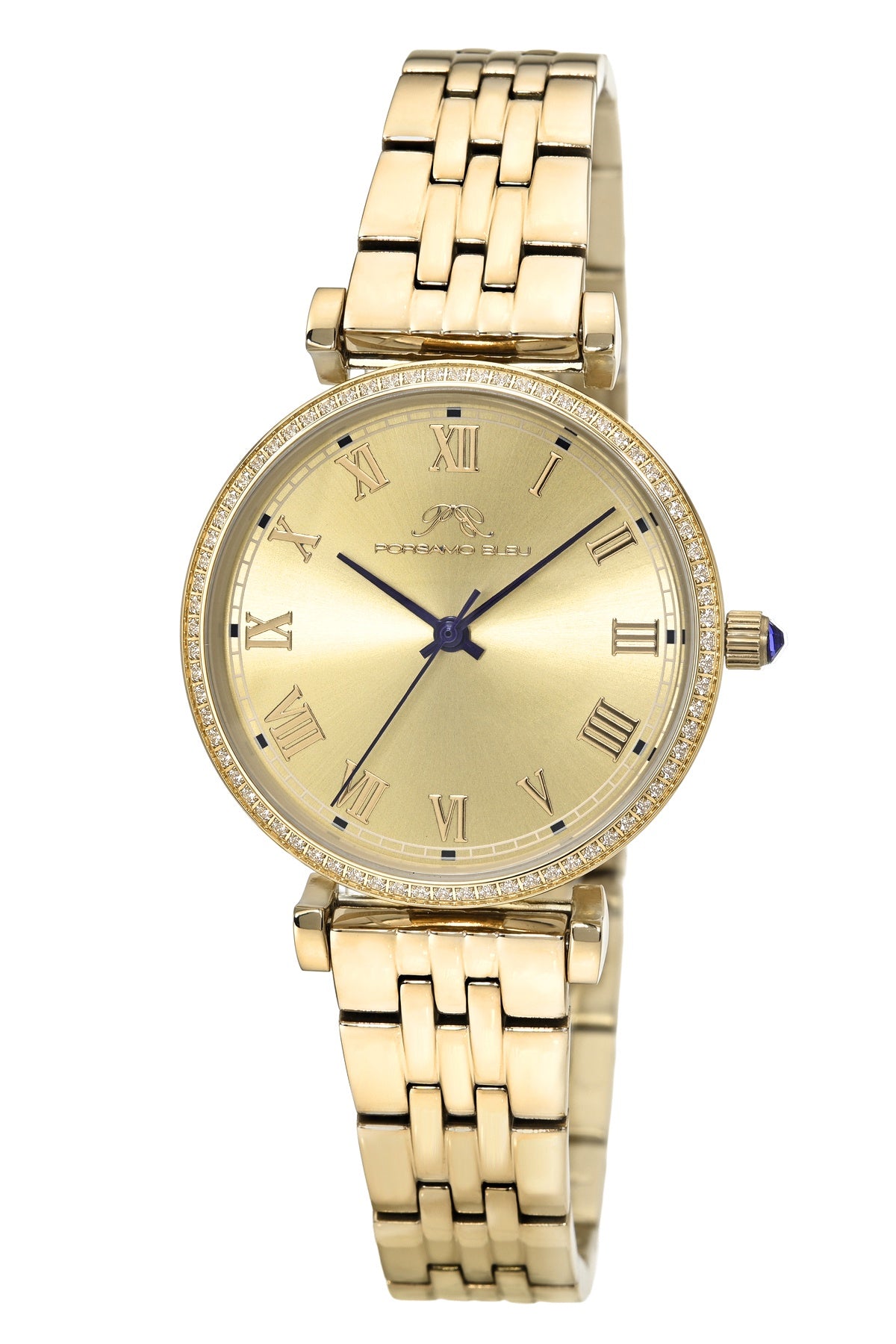 Porsamo Bleu Emma Luxury Womens' Stainless Steel Topaz Watch, Gold Tone, 1411BEMS