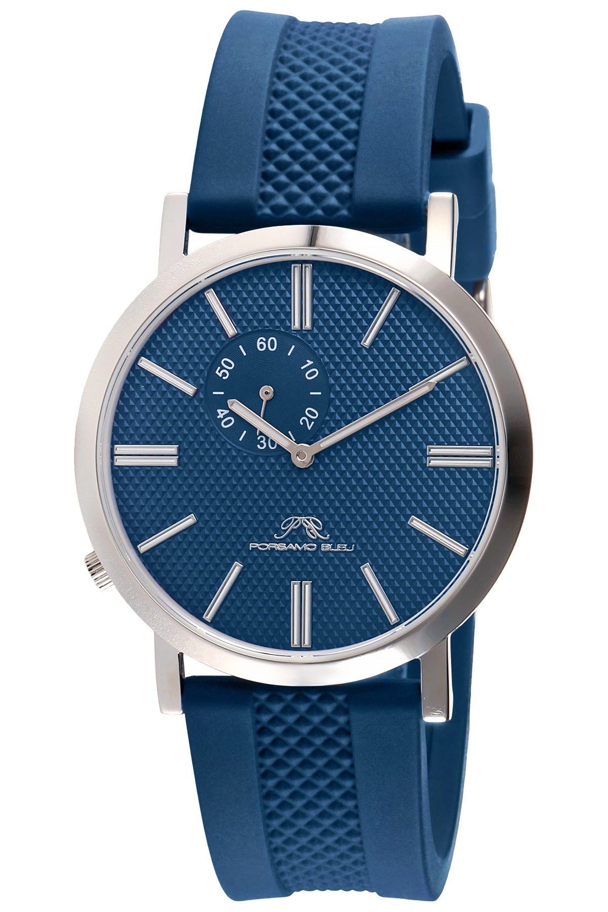 Porsamo Bleu Bennett Luxury Men's Silicone Strap Watch, Silver Tone and Blue 1461EBER