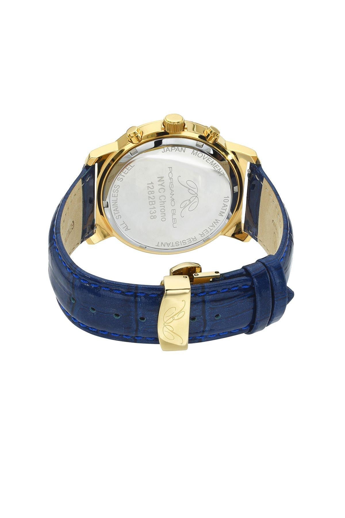 NYC Chrono Genuine Leather Gold Tone & Blue Men's Watch 1282BNYL