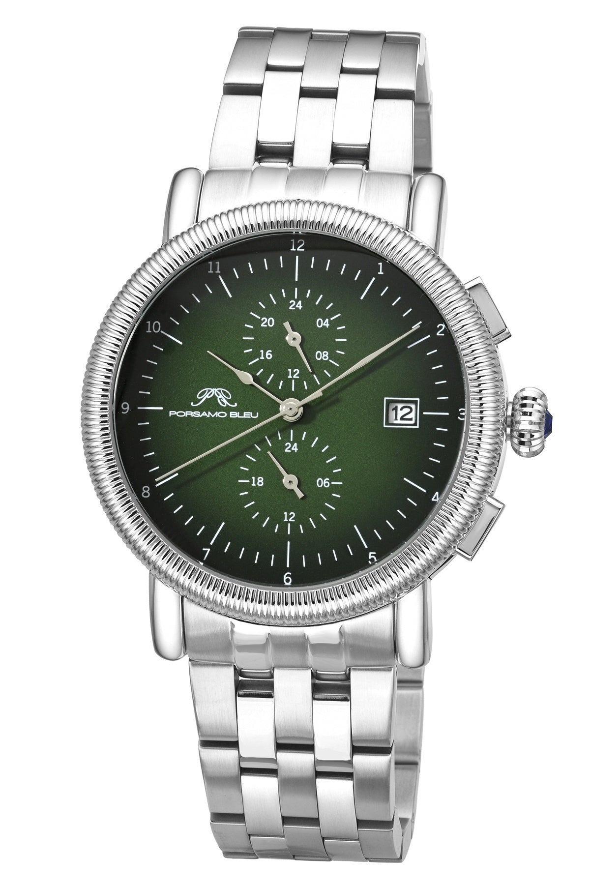 Porsamo Bleu Valor Luxury Chronograph Men's Stainless Steel Watch, With Green Dial, Silver Tone 1381FVAS