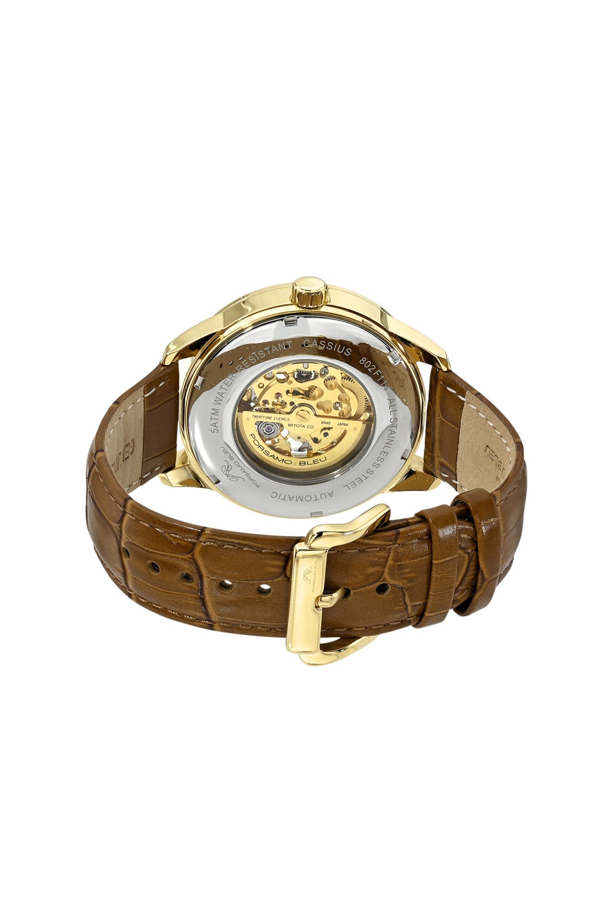 Cassius Genuine Leather Brown & Gold Men's Automatic Watch 802FCAL