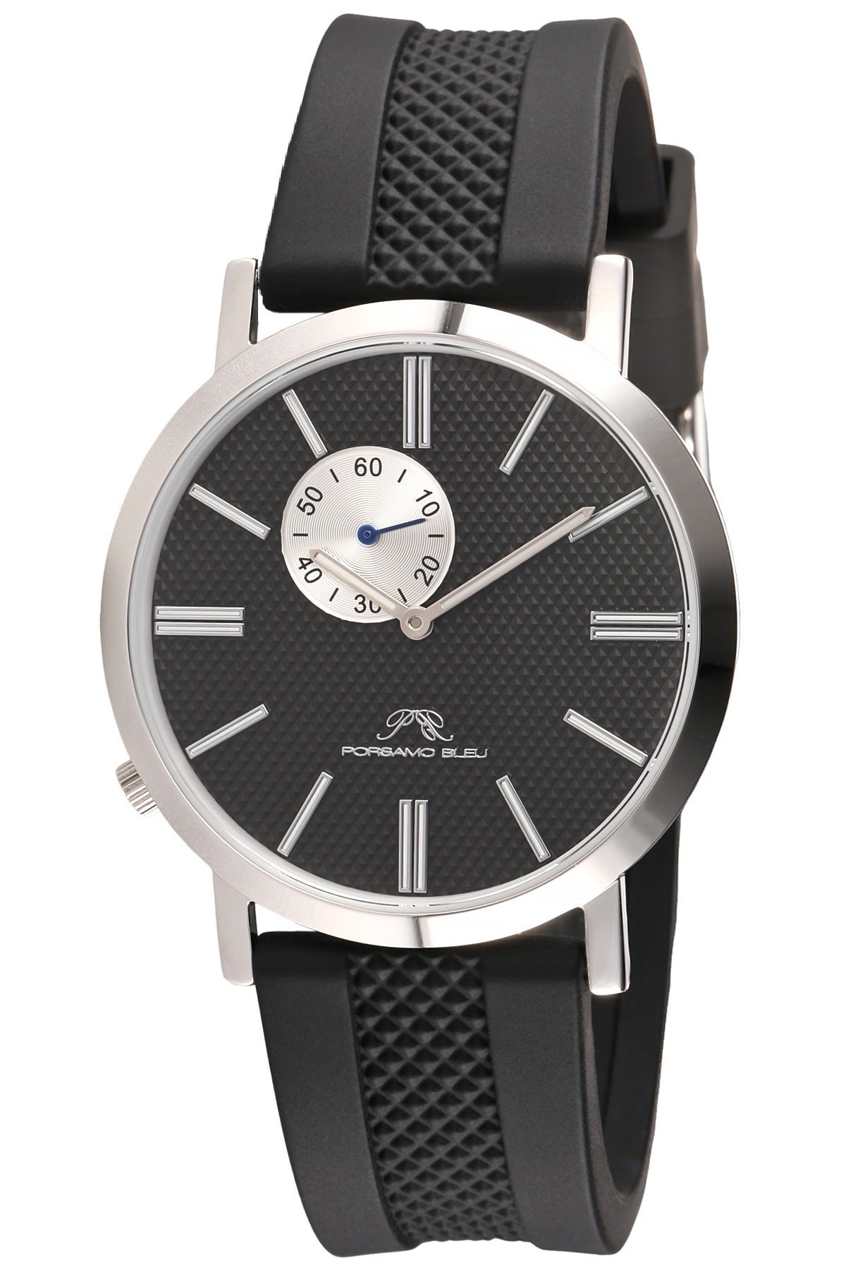 Porsamo Bleu Bennett Luxury Men's Silicone Strap Watch, Silver Tone and Black 1461BBER