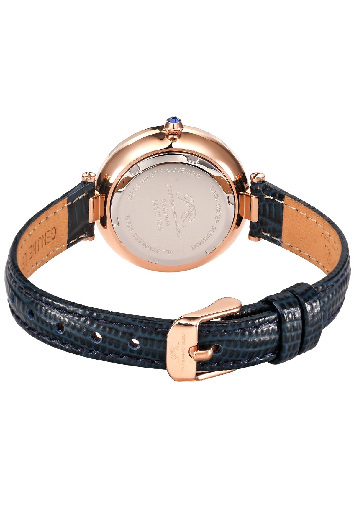 Porsamo Bleu Bellevue Luxury Women's Genuine Leather Band Watch, Rose Tone and Blue, 1481FBEL