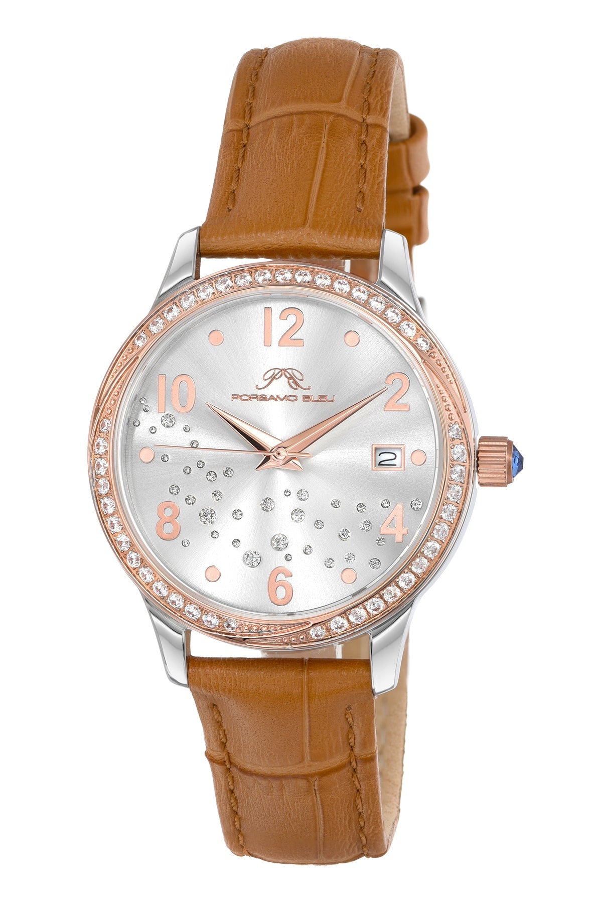 Ruby Genuine Leather Cognac Women's Crystal Watch 1141DRUL