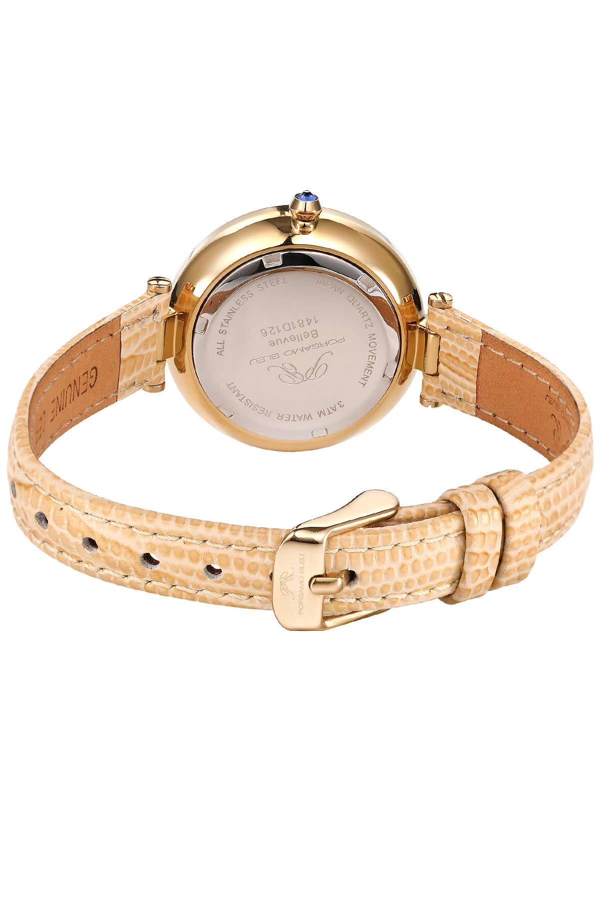 Porsamo Bleu Bellevue Luxury Women's Genuine Leather Band Watch, Gold Tone and Beige, 1481DBEL
