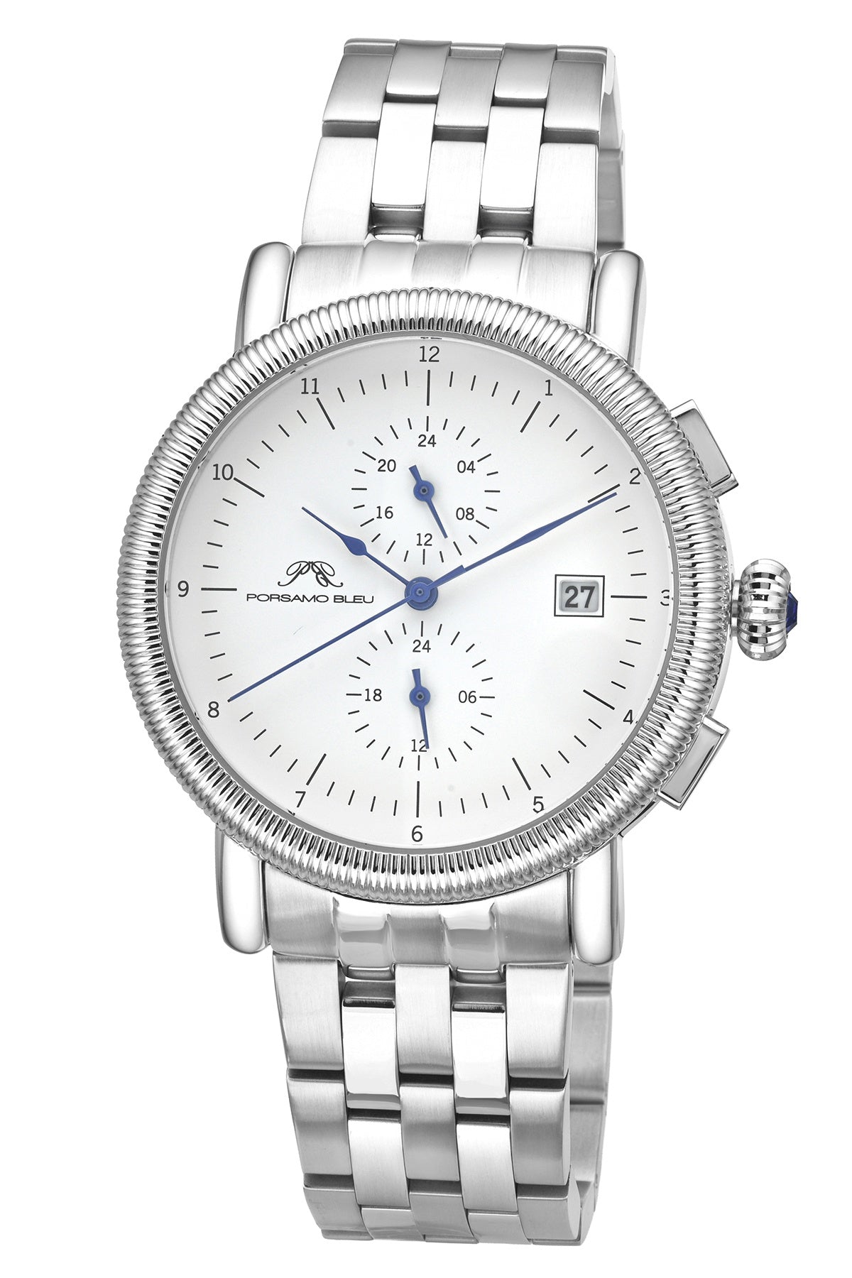 Porsamo Bleu Valor Luxury Chronograph Men's Stainless Steel Watch, With White Dial, Silver Tone 1381AVAS