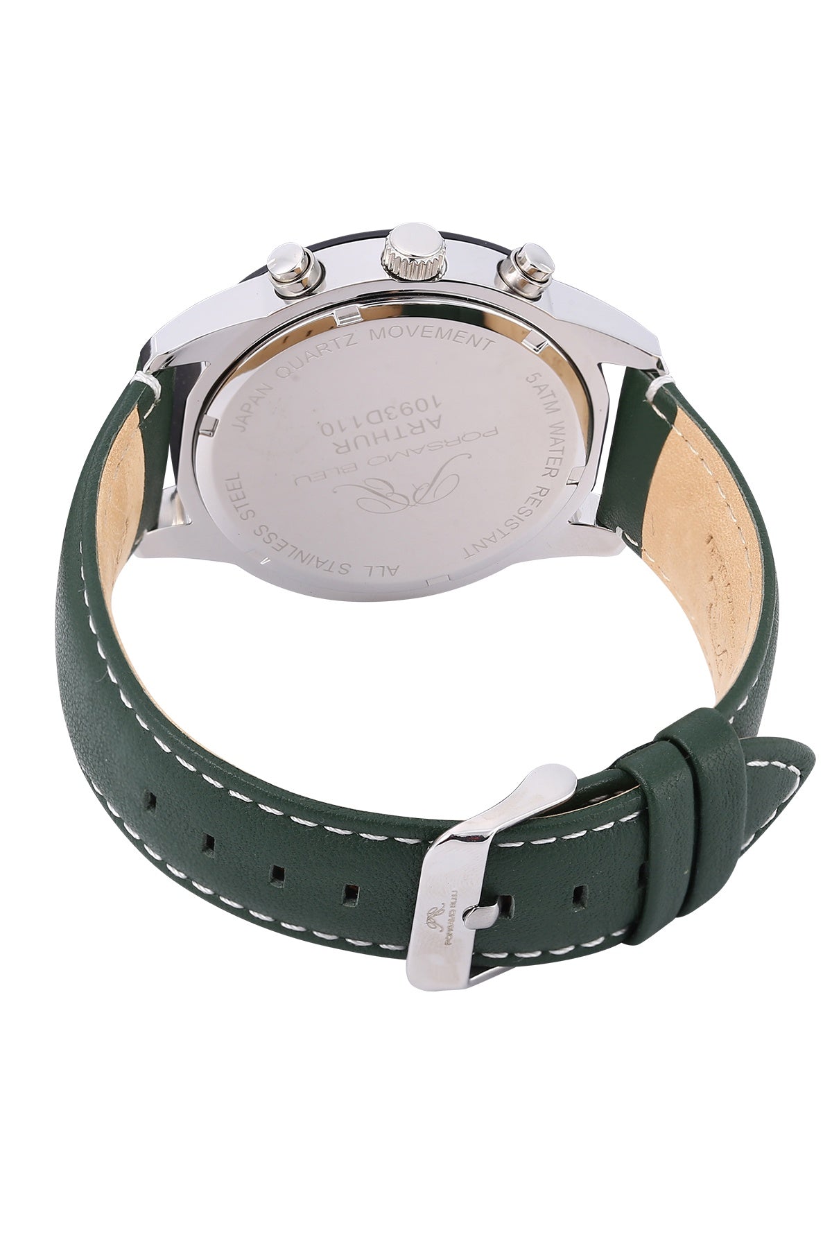 Porsamo Bleu Arthur Luxury Chronograph Men's Genuine Leather Band Watch, Silver, Green 1093DARL
