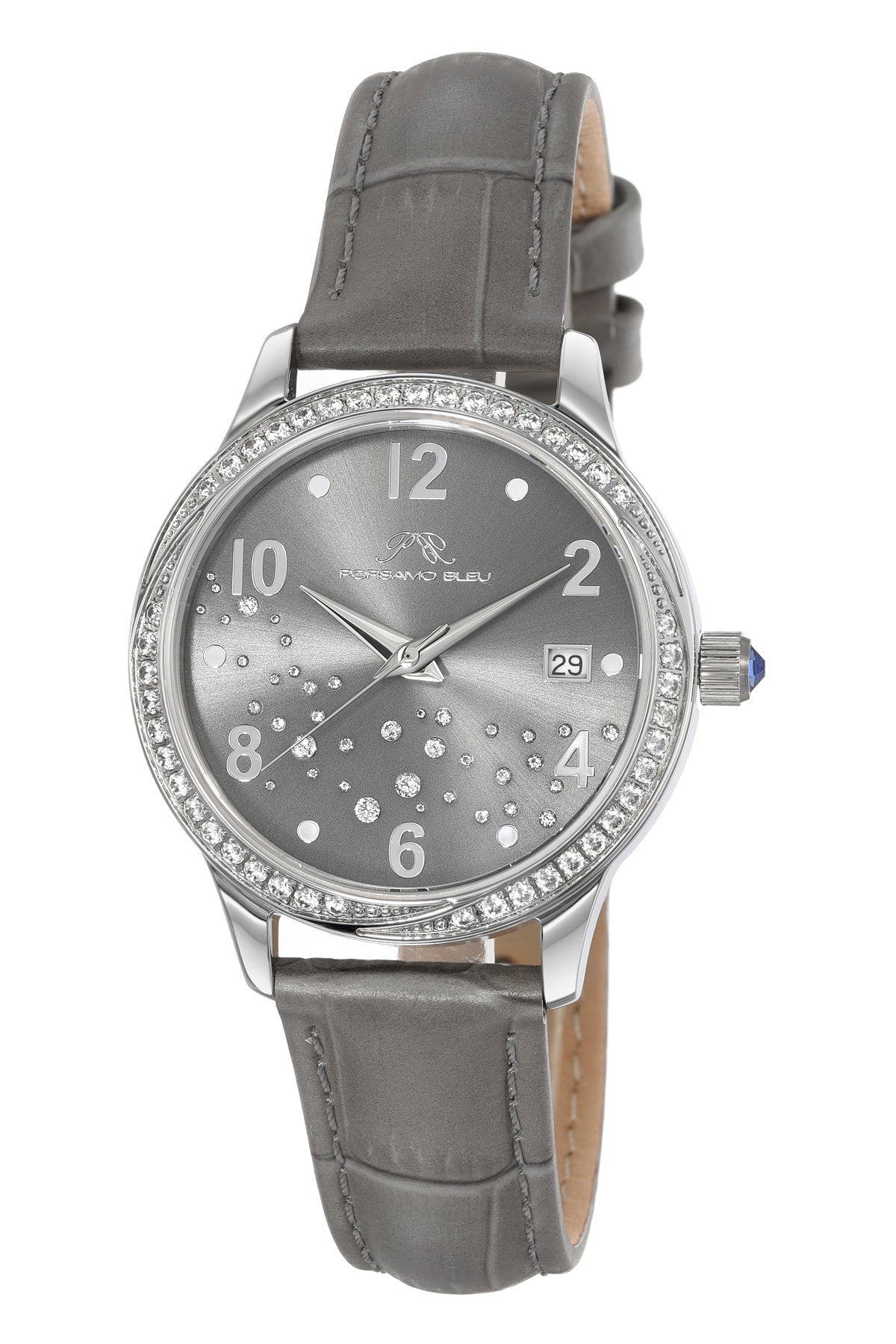 Ruby Genuine Leather Silver & Grey Women's Crystal Watch 1141CRUL