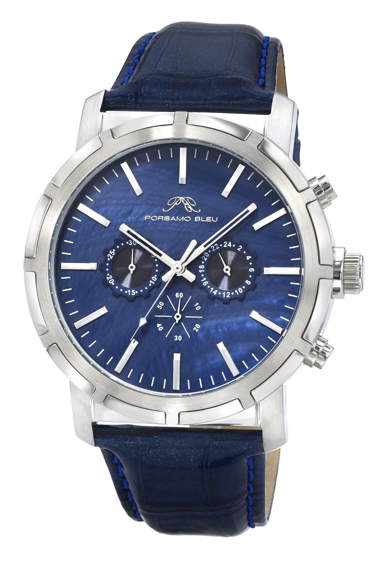 NYC Chrono Genuine Leather Silver Tone & Blue Men's Watch 1282ANYL