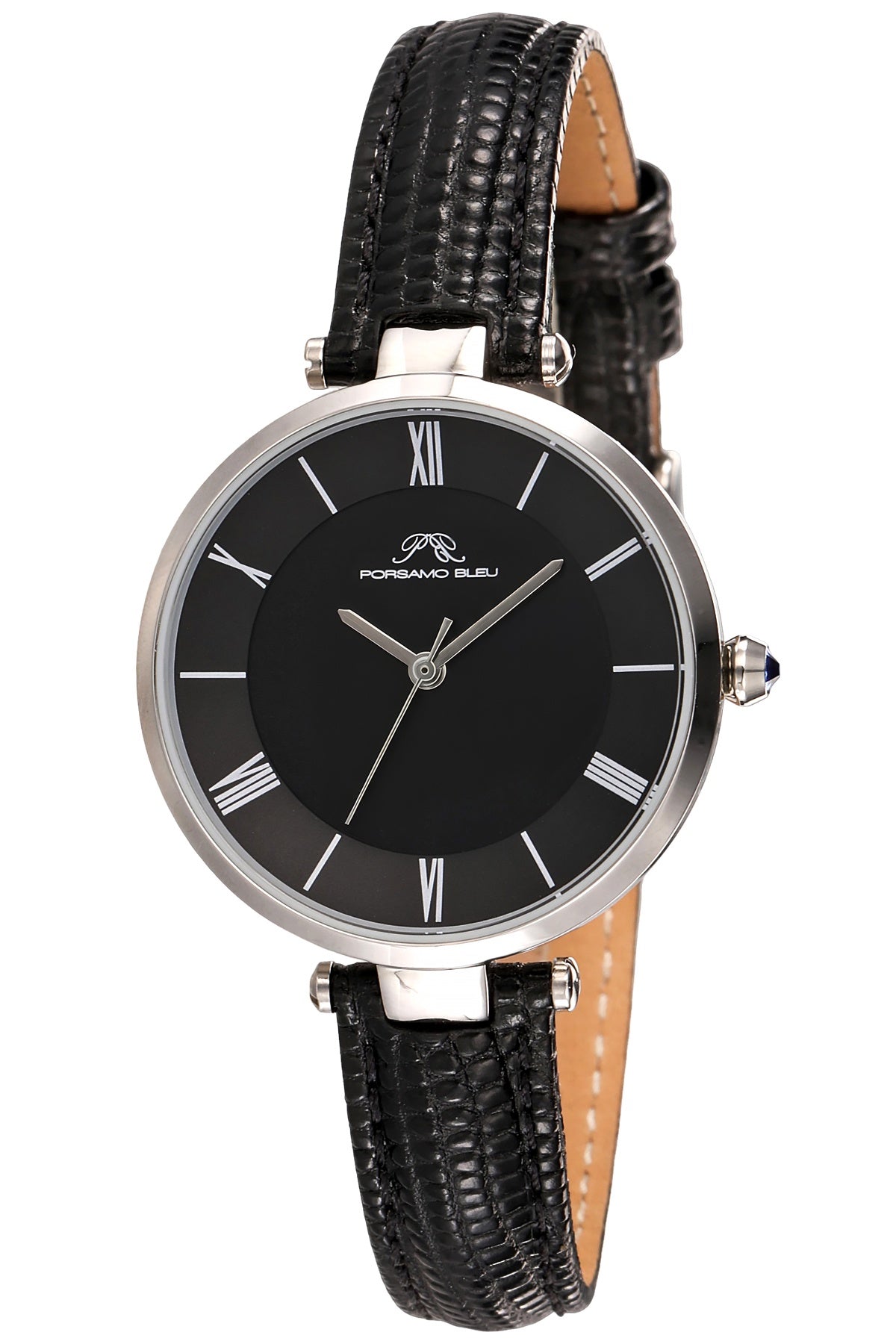 Porsamo Bleu Bellevue Luxury Women's Genuine Leather Band Watch, Silver Tone and Black, 1481BBEL