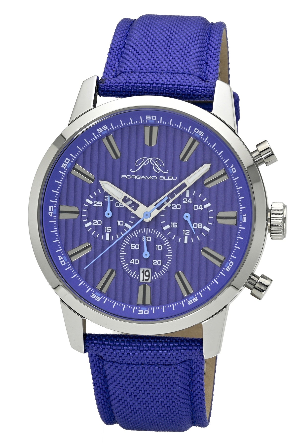 Porsamo Bleu Ryder Luxury Chronograph Men's Canvas Watch, With Blue Dial, Silver Tone, Blue 1521DRYF