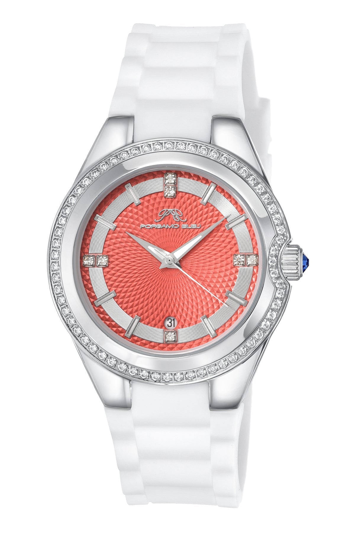 Guilia Silicone Silver White & Red Women's Crystal Watch 1122AGUS