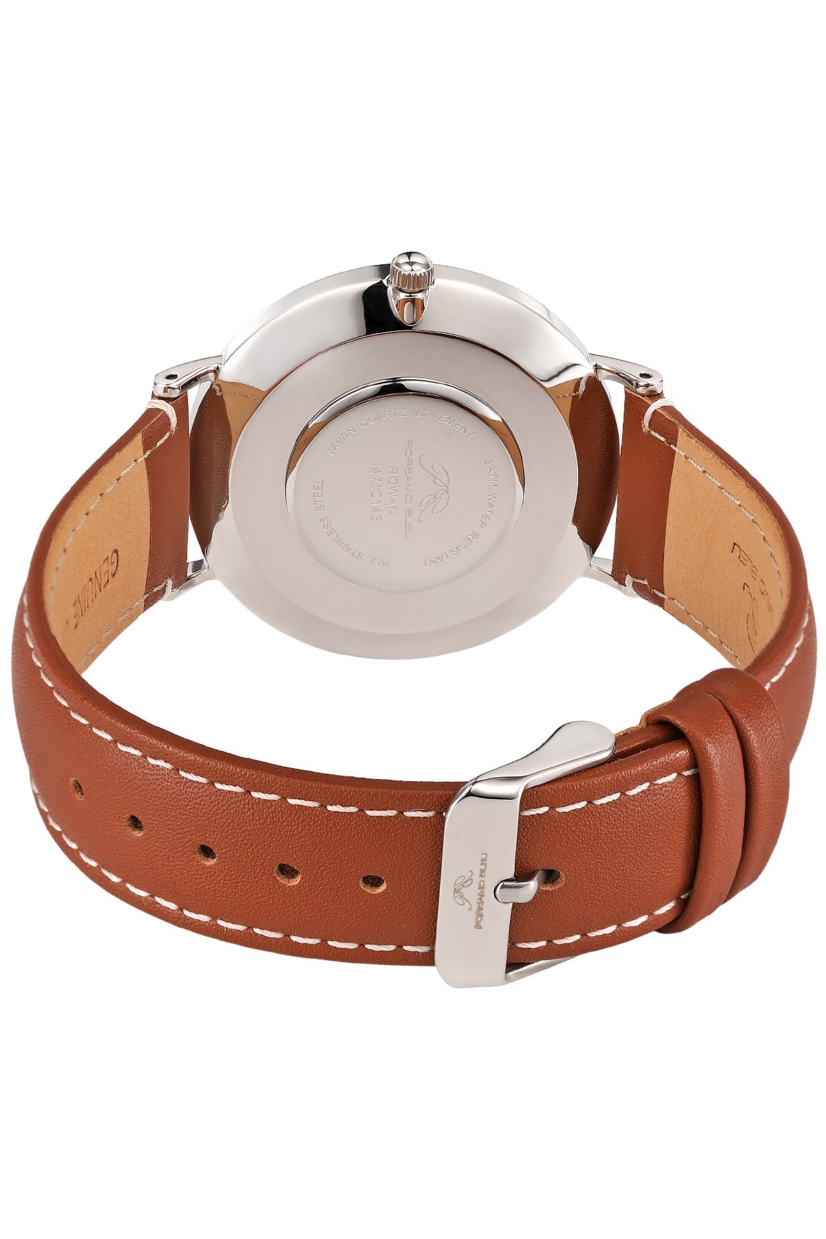 Porsamo Bleu Rowan Luxury Men's Genuine Leather Band Watch, Silver Tone and Brown 1471CROL