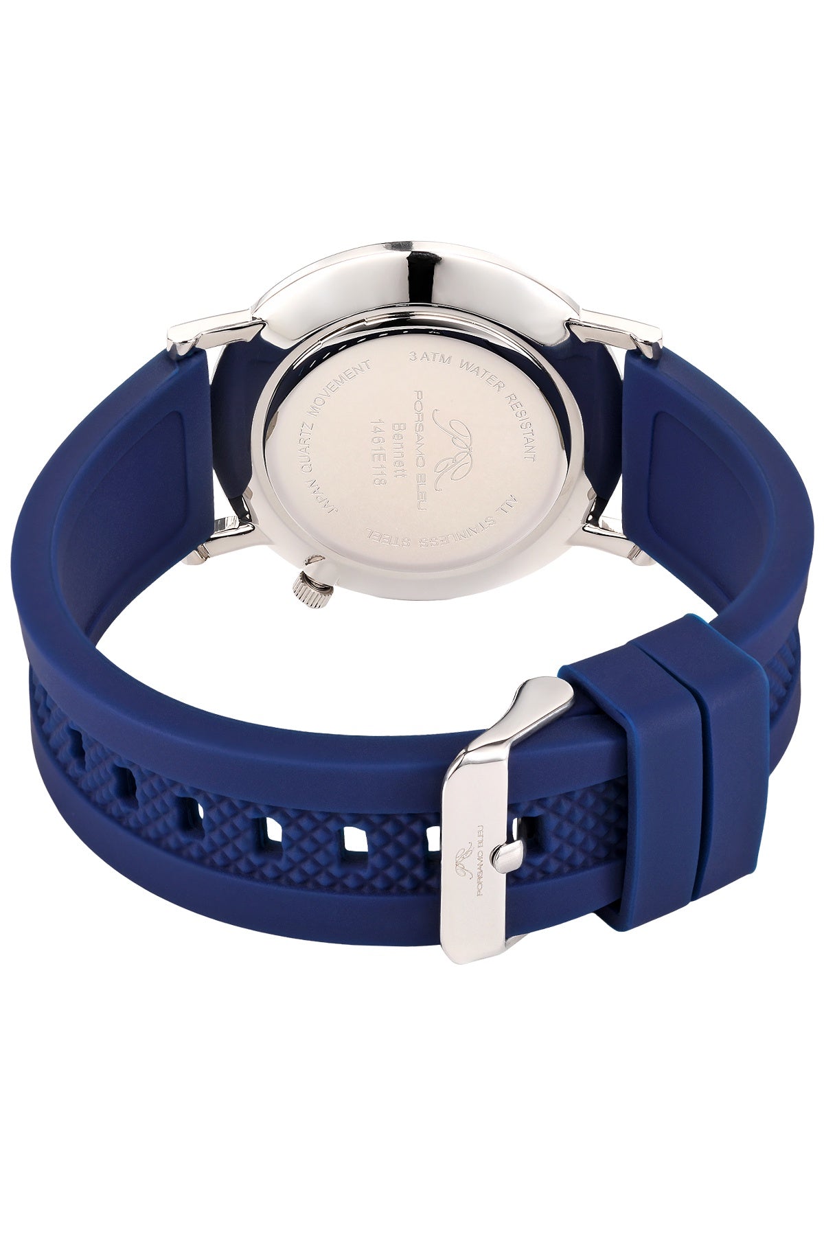Porsamo Bleu Bennett Luxury Men's Silicone Strap Watch, Silver Tone and Blue 1461EBER