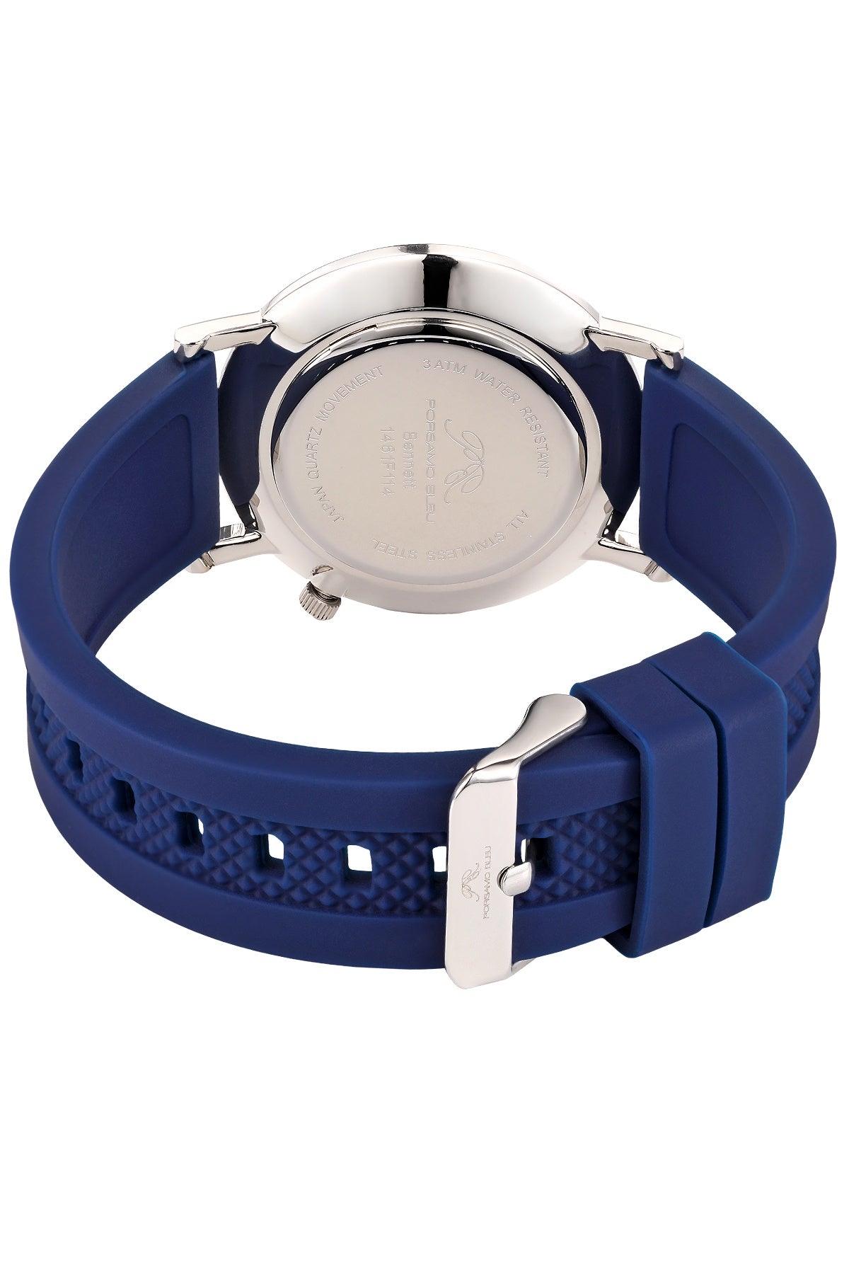 Porsamo Bleu Bennett Luxury Men's Silicone Strap Watch, Silver Tone and Blue 1461FBER