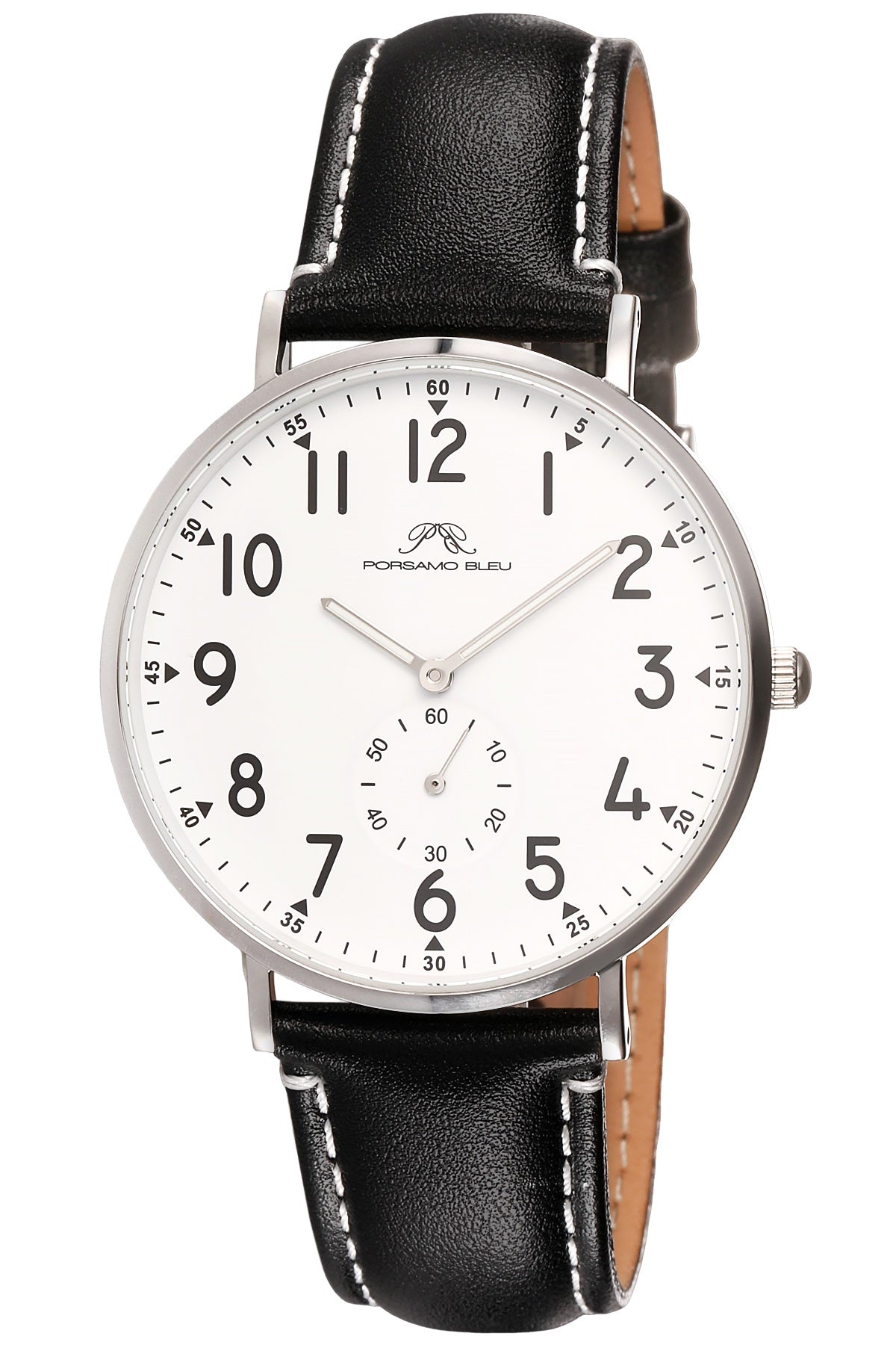 Porsamo Bleu Rowan Luxury Men's Genuine Leather Band Watch, Silver Tone and Black 1471AROL