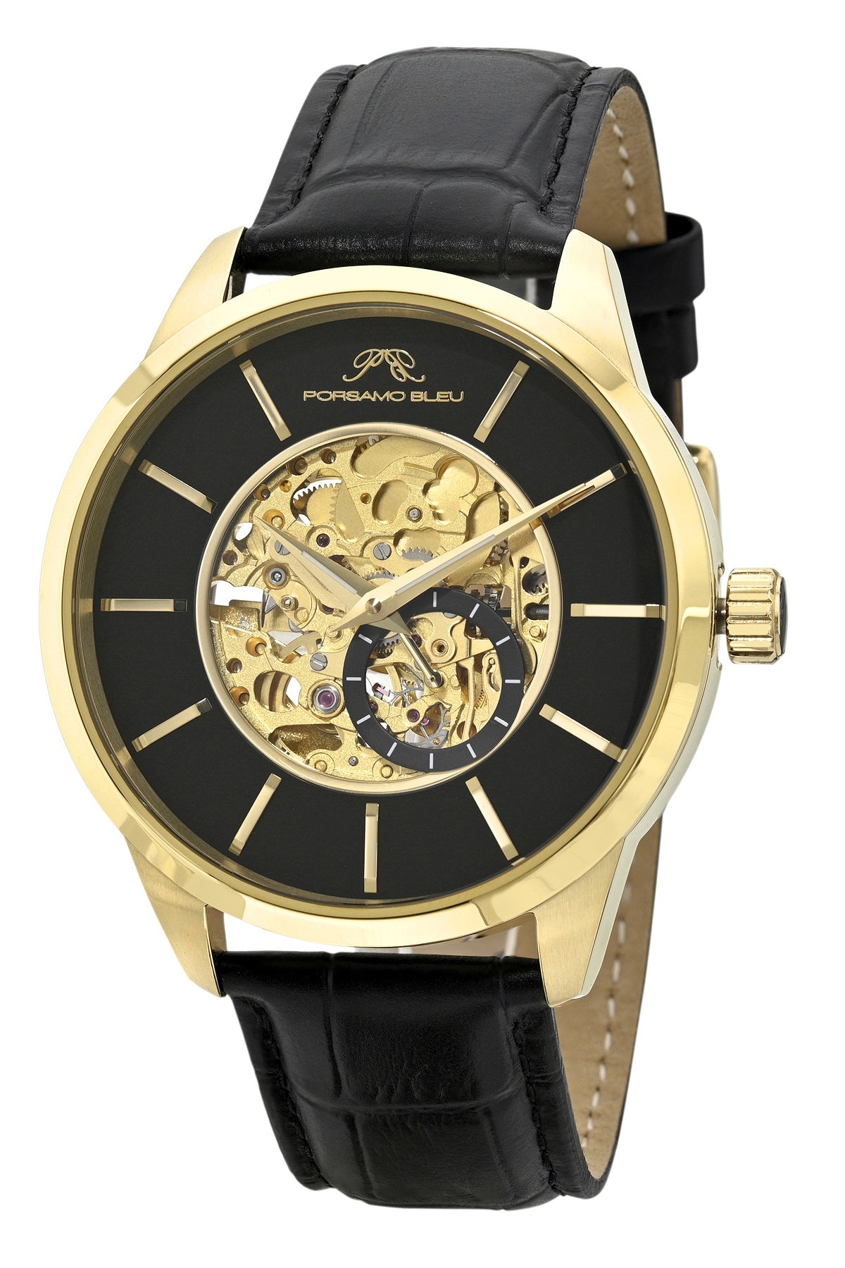 Cassius Genuine Leather Black & Gold Men's Automatic Watch 802ECAL