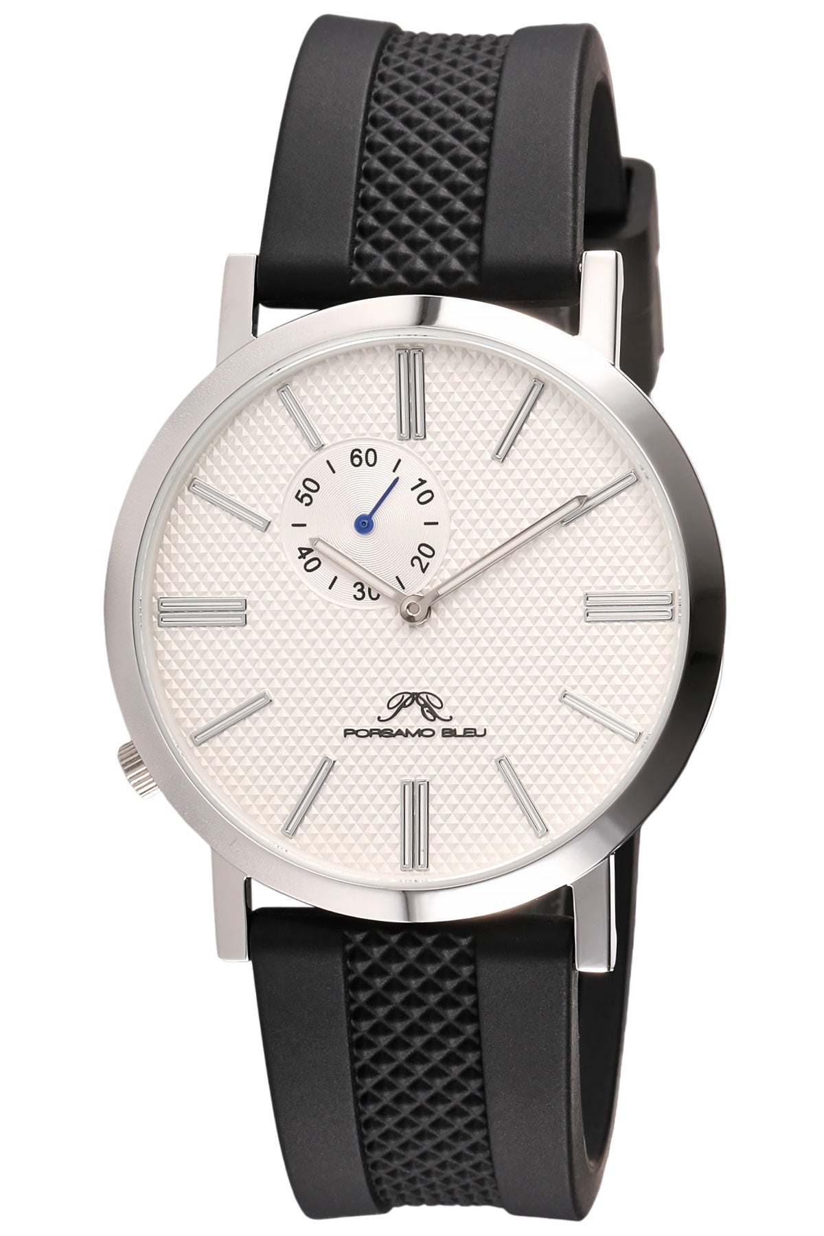 Porsamo Bleu Bennett Luxury Men's Silicone Strap Watch, Silver Tone and Black 1461ABER