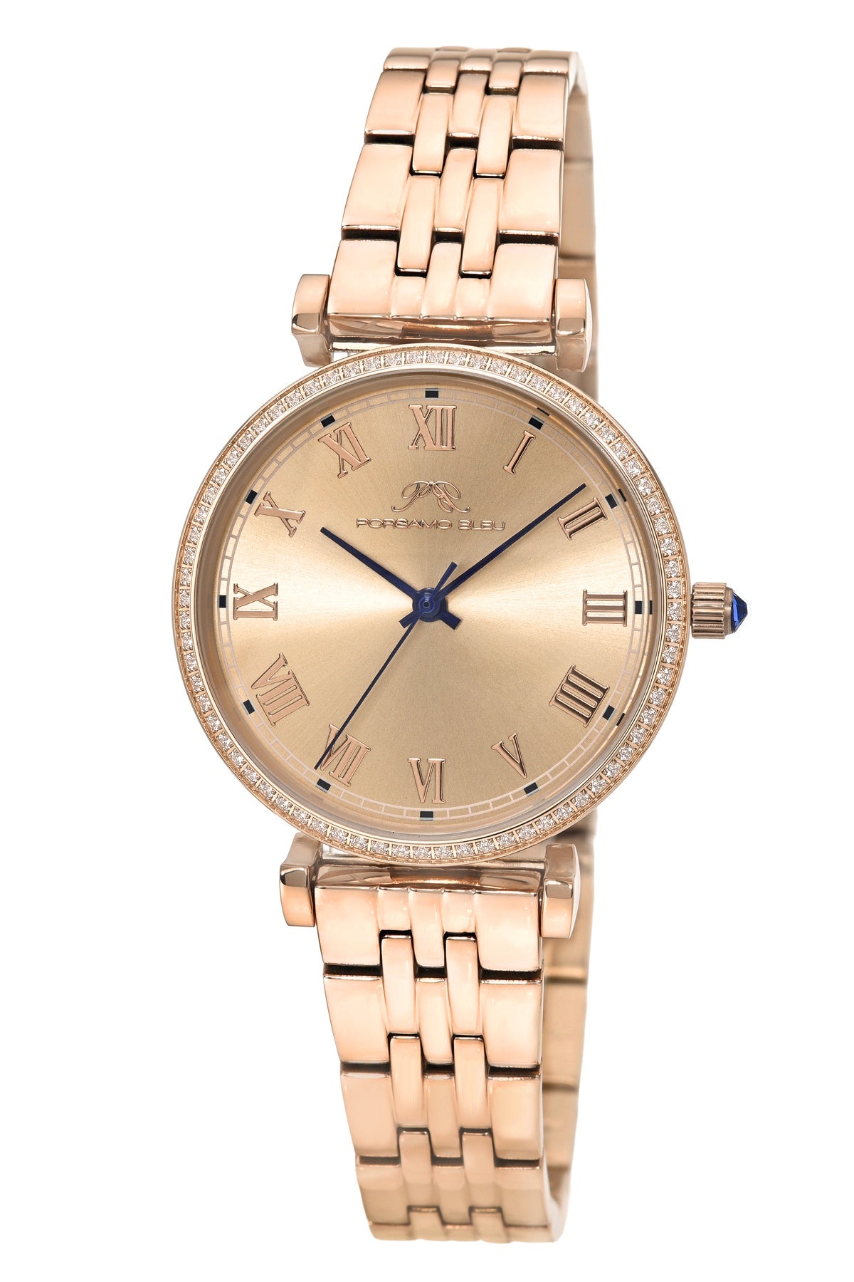 Porsamo Bleu Emma Luxury Womens' Stainless Steel Topaz Watch, Rose Tone, 1411CEMS