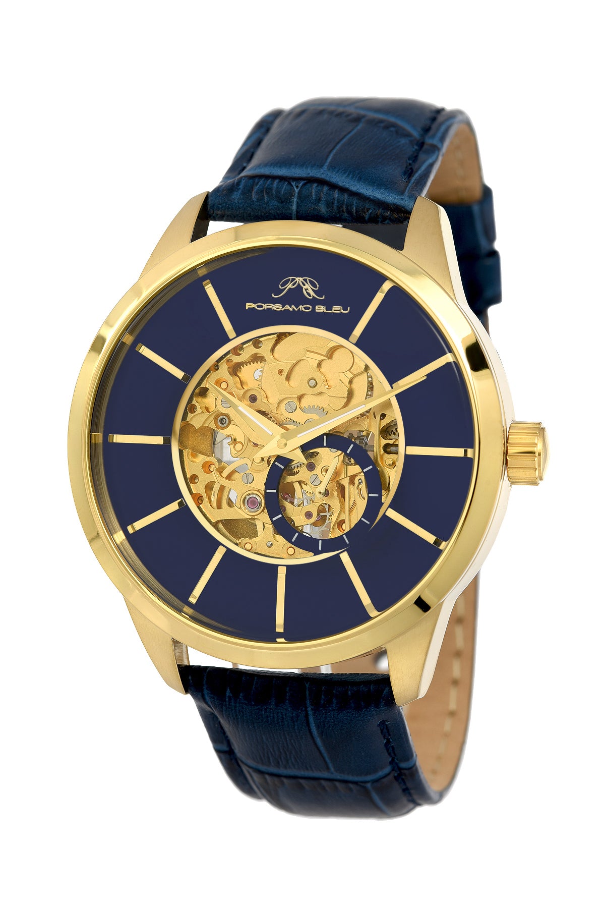 Cassius Genuine Leather Blue & Gold Men's Automatic Watch 802BCAL