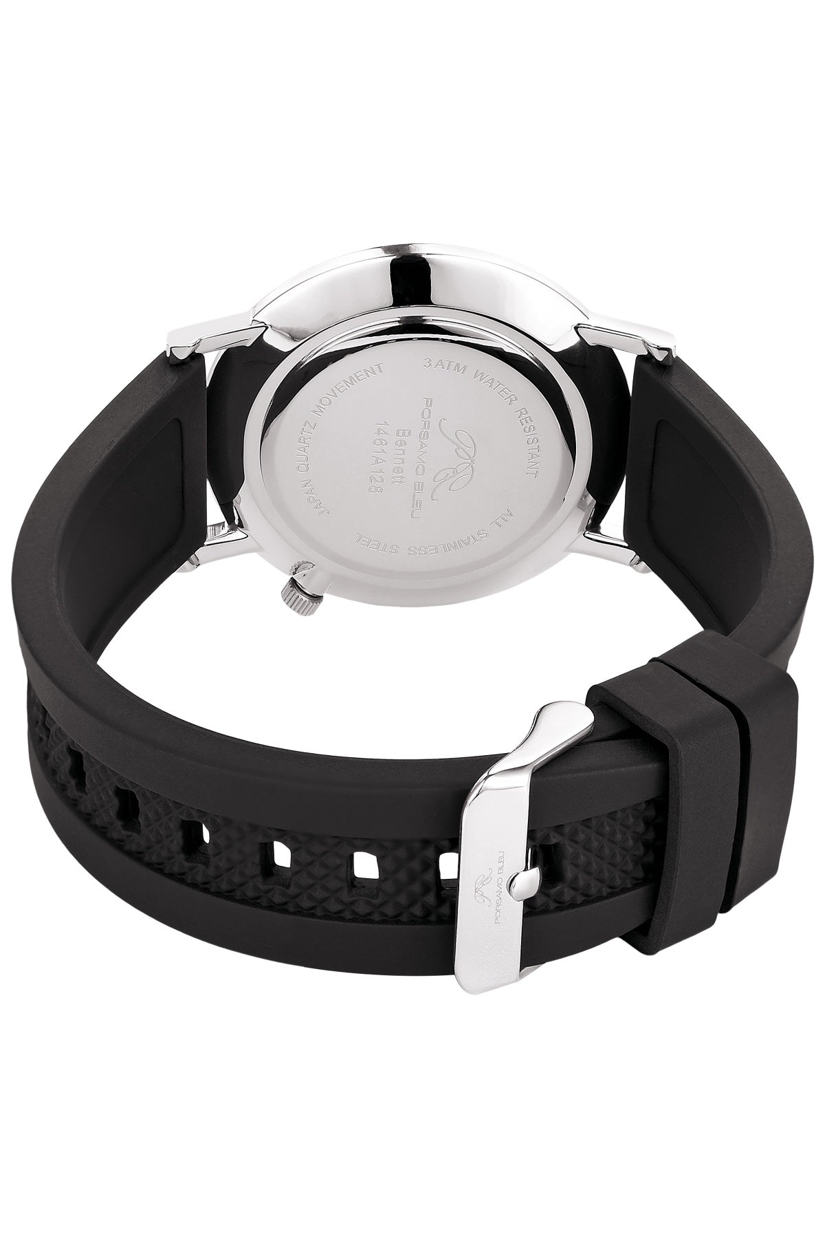 Porsamo Bleu Bennett Luxury Men's Silicone Strap Watch, Silver Tone and Black 1461ABER