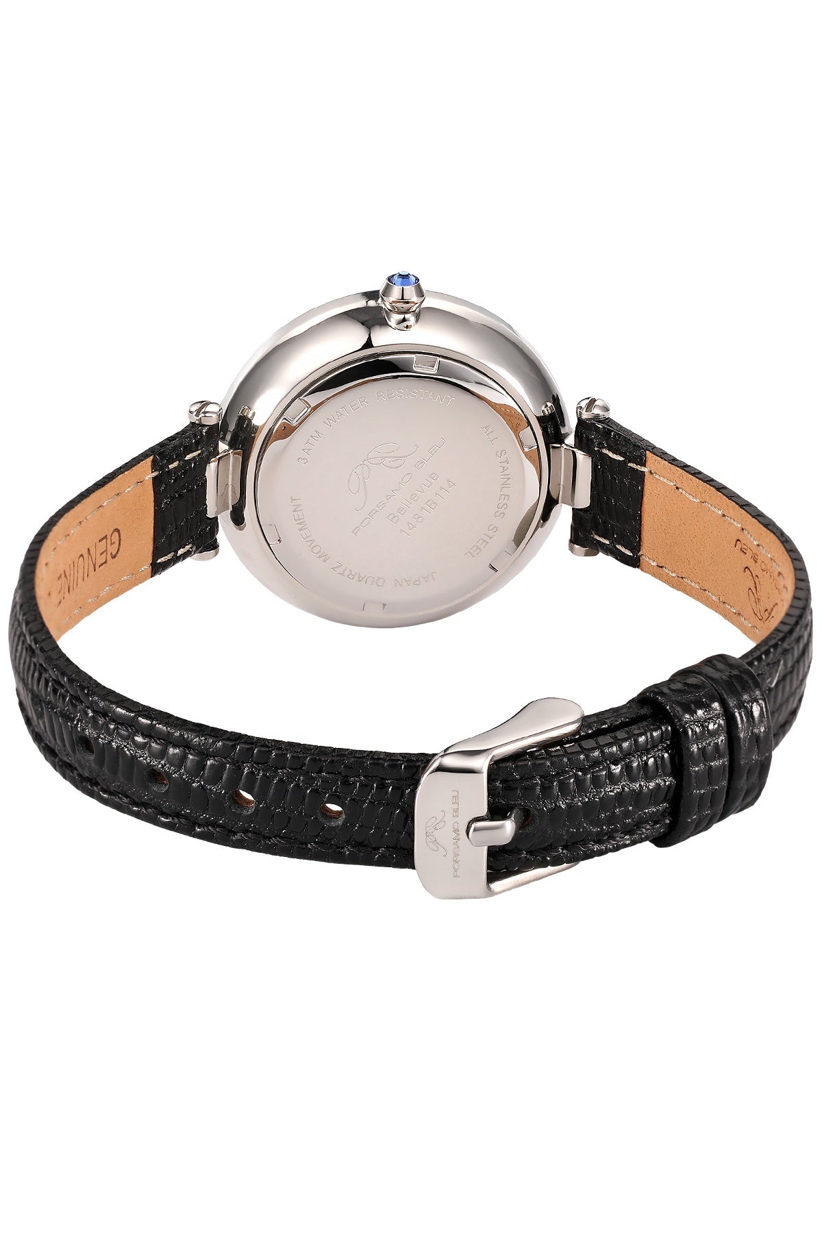 Porsamo Bleu Bellevue Luxury Women's Genuine Leather Band Watch, Silver Tone and Black, 1481BBEL