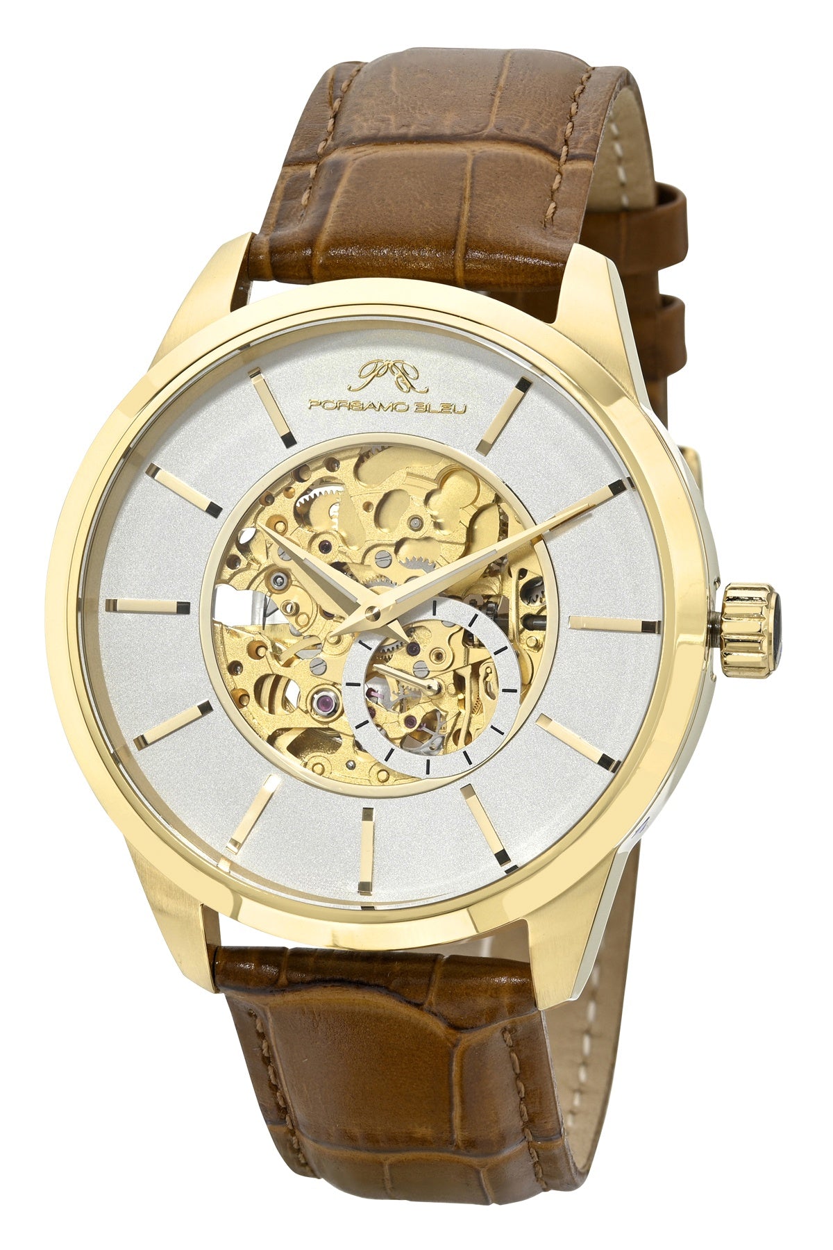 Cassius Genuine Leather Brown & Gold Men's Automatic Watch 802FCAL