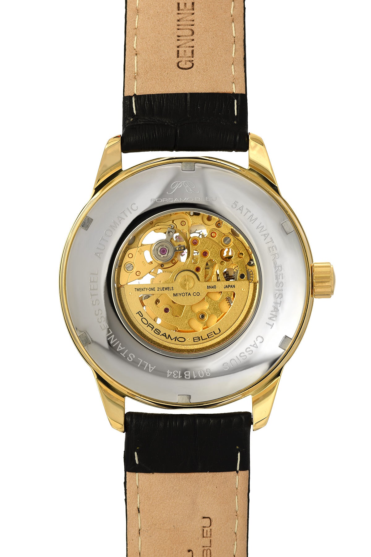Cassius Genuine Leather Black & Gold Men's Automatic Watch 801BCAL