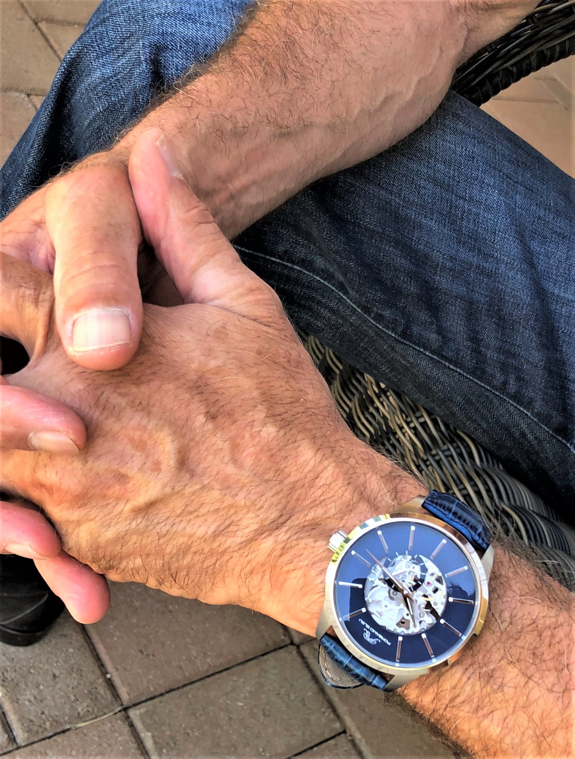 Cassius Genuine Leather Blue & Silver Men's Automatic Watch 802ACAL