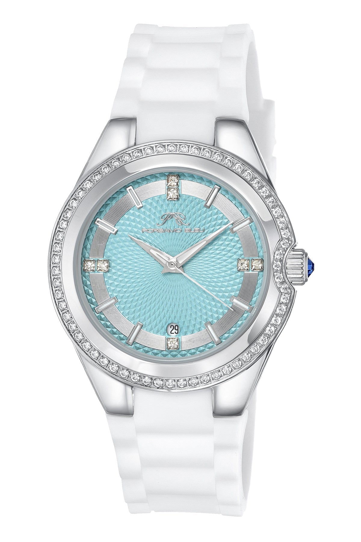 Guilia Silicone Silver White & Turquoise Women's Crystal Watch 1122CGUS