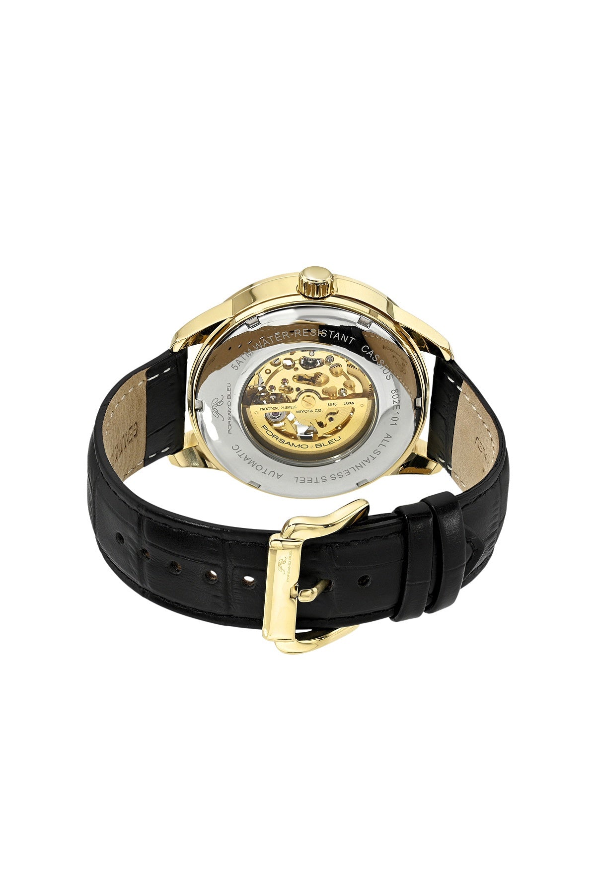 Cassius Genuine Leather Black & Gold Men's Automatic Watch 802ECAL