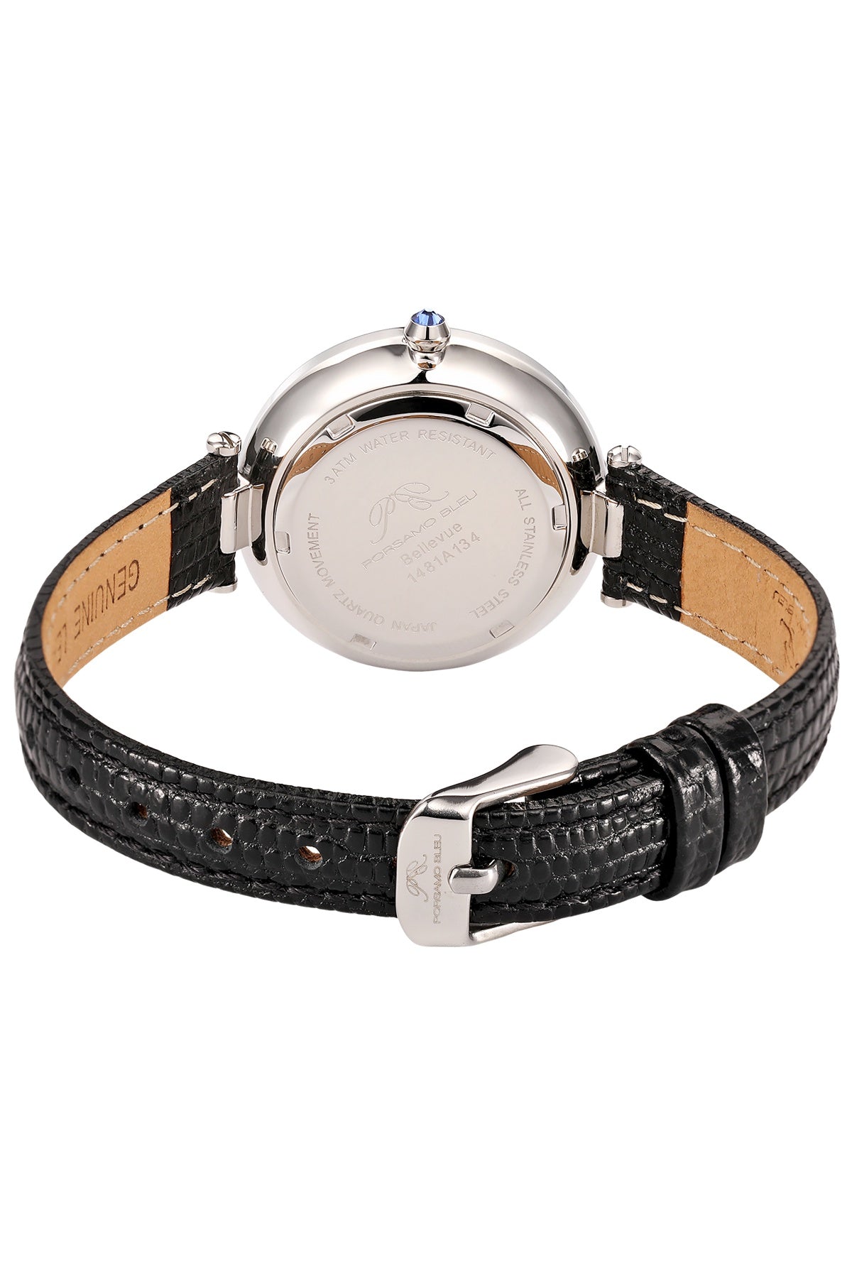 Porsamo Bleu Bellevue Luxury Women's Genuine Leather Band Watch, Silver Tone and Black, 1481ABEL