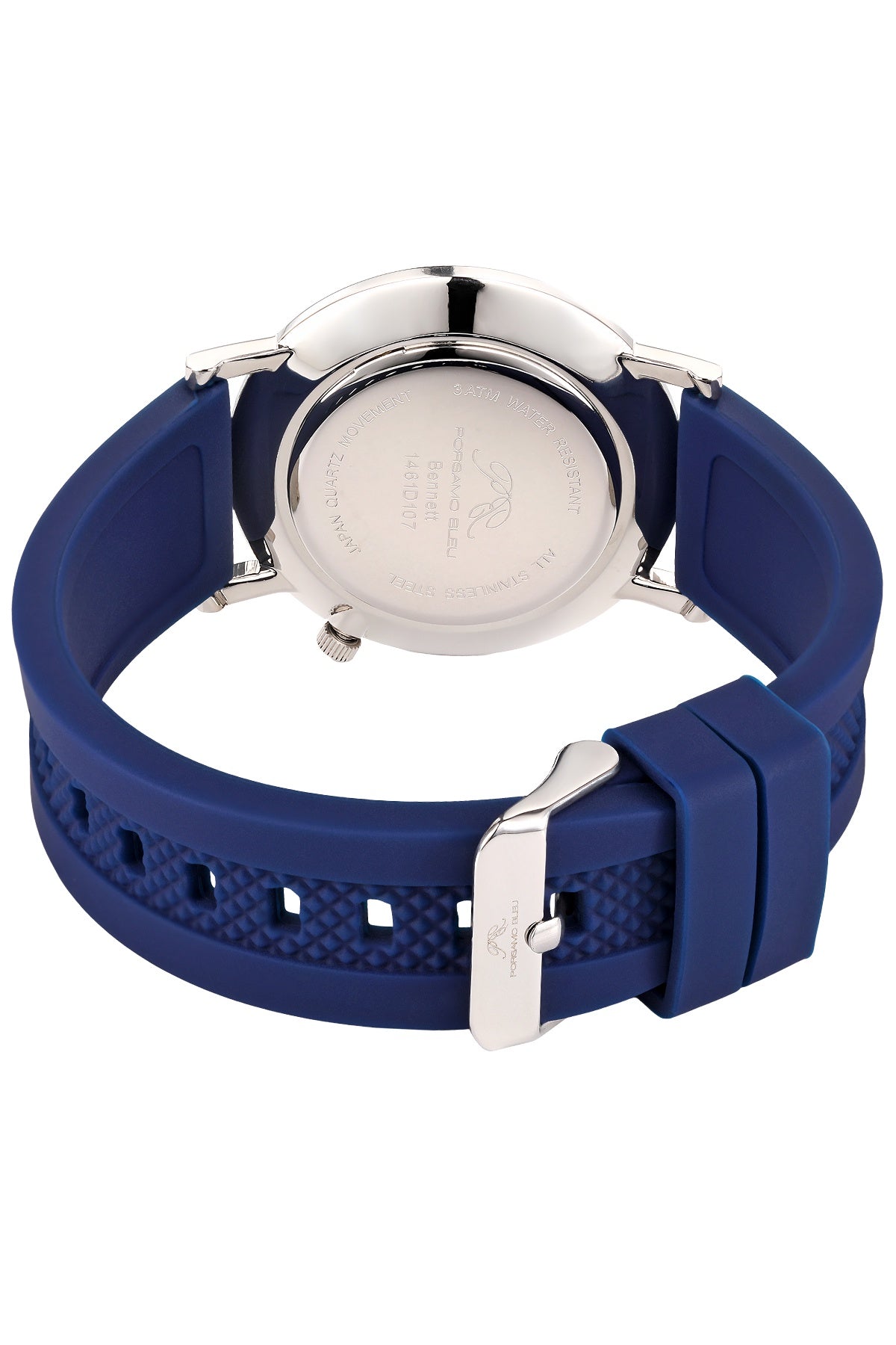 Porsamo Bleu Bennett Luxury Men's Silicone Strap Watch, Silver Tone and Blue 1461DBER