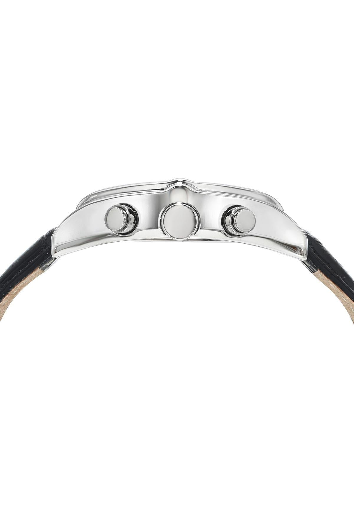 Roman Genuine Leather Silver Tone & Black Men's Watch 1292AROL