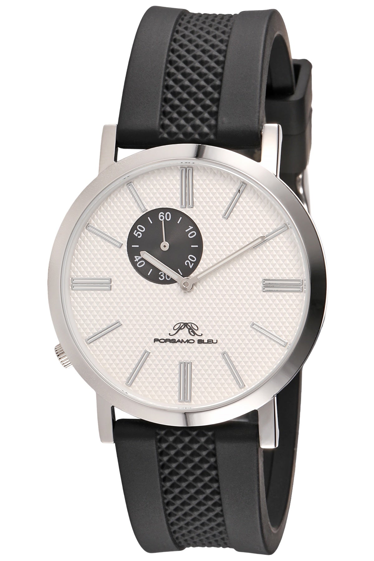 Porsamo Bleu Bennett Luxury Men's Silicone Strap Watch, Silver Tone and Black 1461CBER