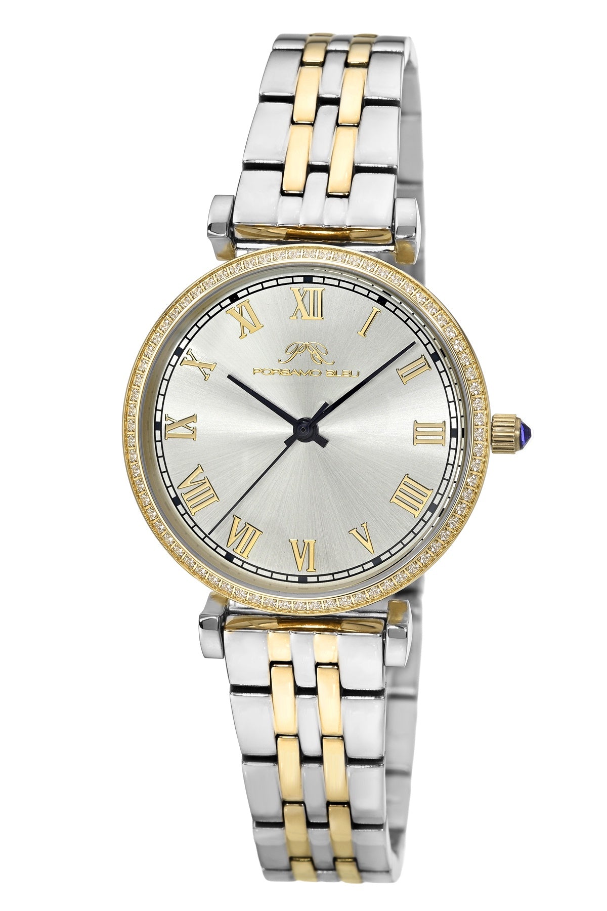 Porsamo Bleu Emma Luxury Womens' Stainless Steel Topaz Watch, Two Tone, 1411DEMS